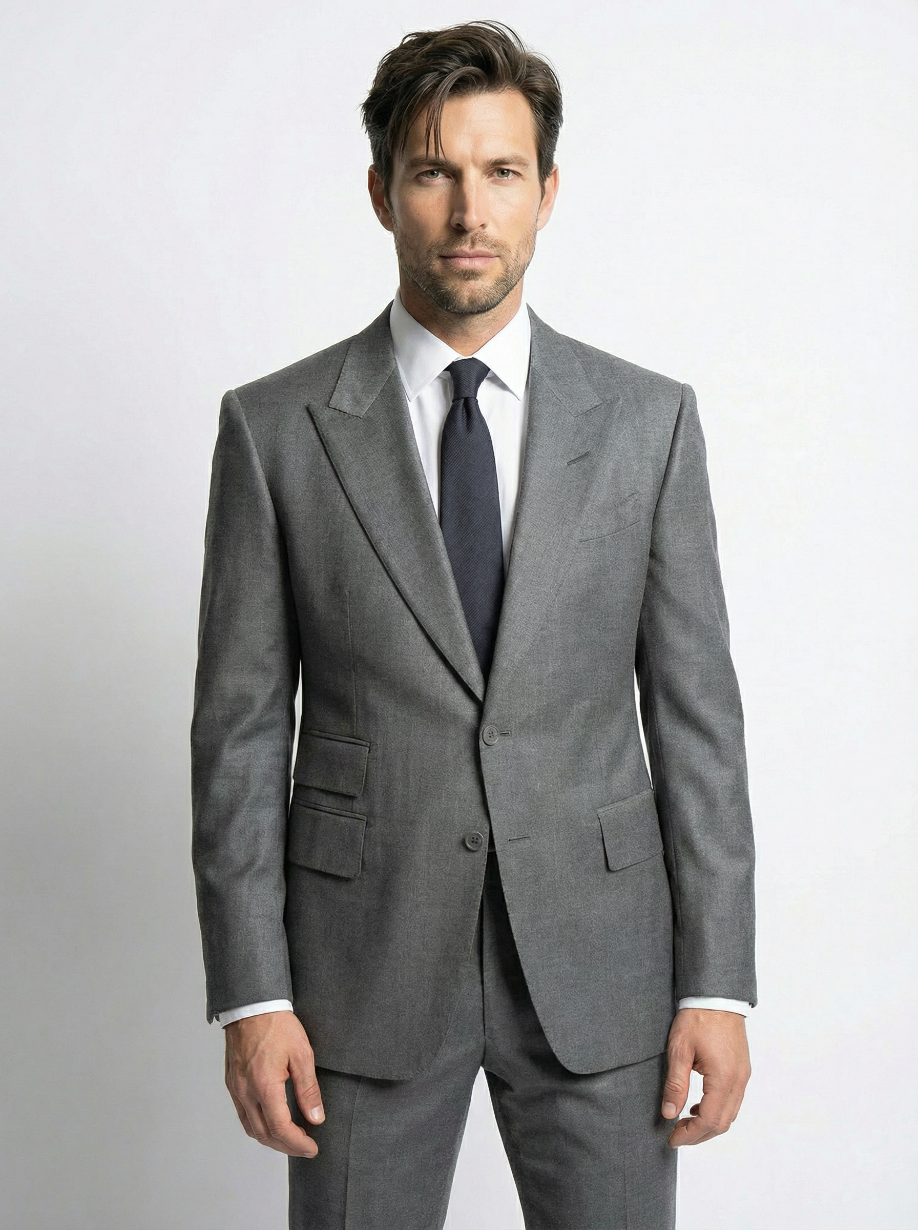 WP Medium Grey Sovereign Cut Suit in Super 180s Italian Wool