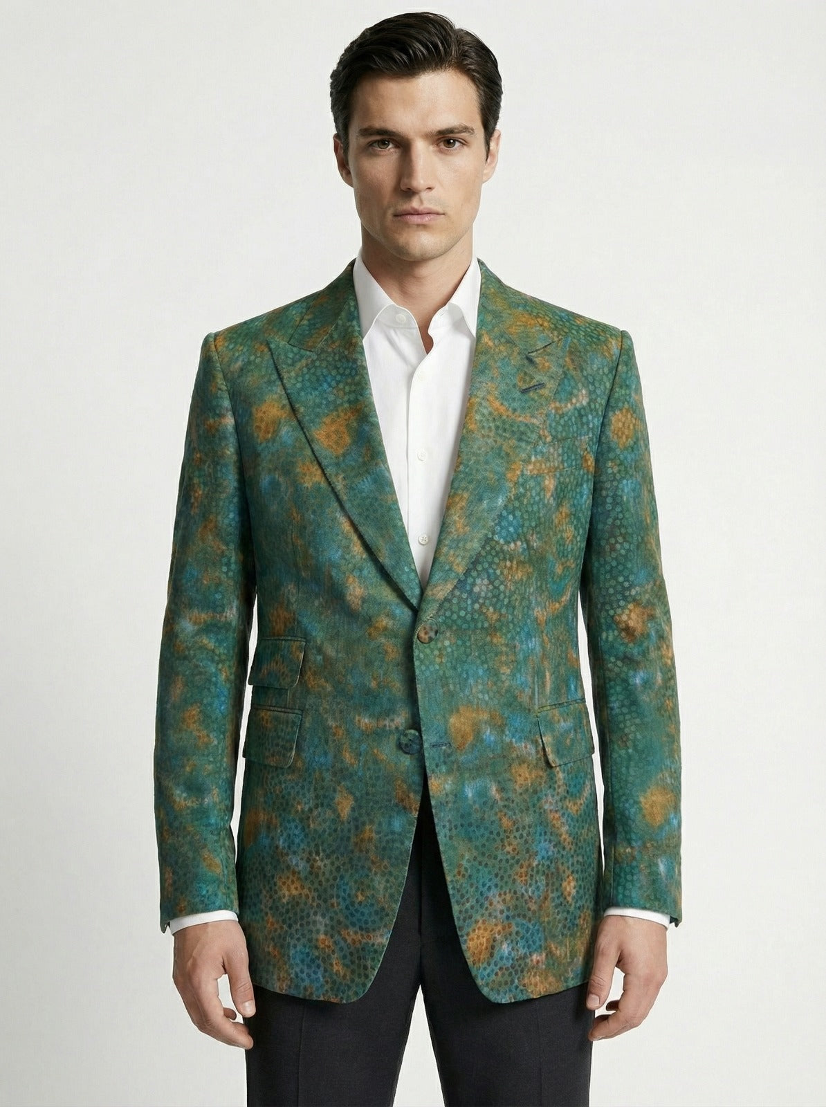 WP Green Aura Embossed Silk Print Jacket Ensemble