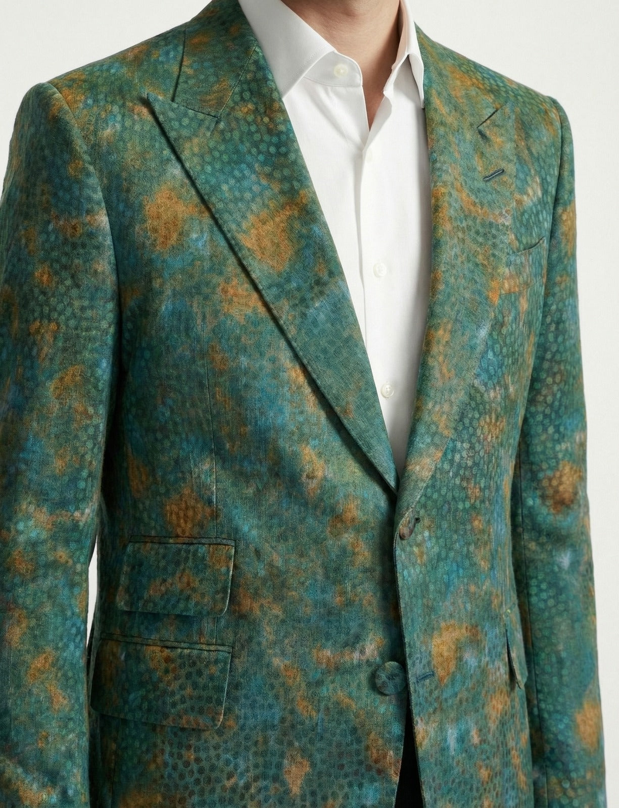 WP Green Aura Embossed Silk Print Jacket Ensemble