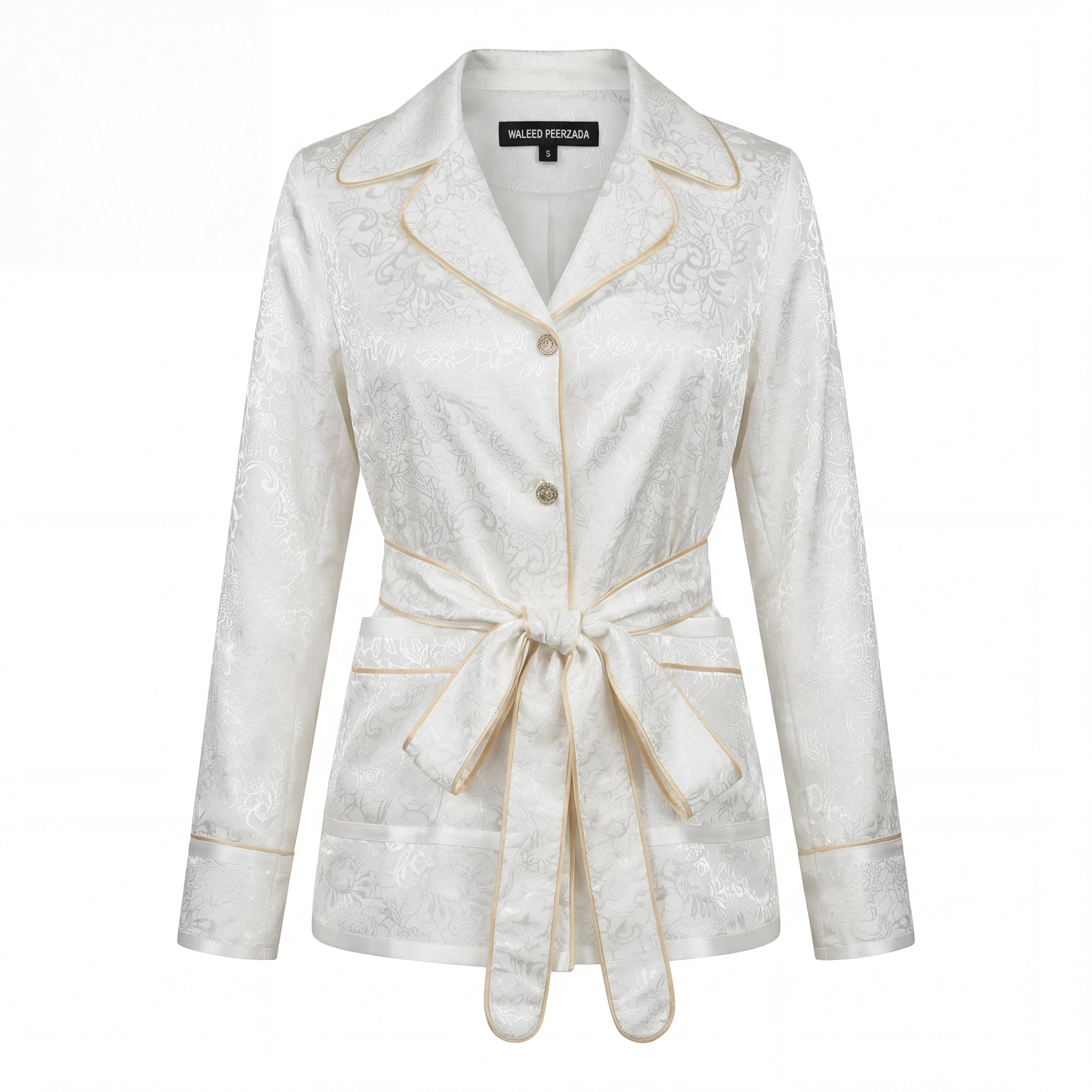 WP Warm Off White Self Embossed Silk Vanity Twill Suit | Rule Your World. The Queen of Hearts Does