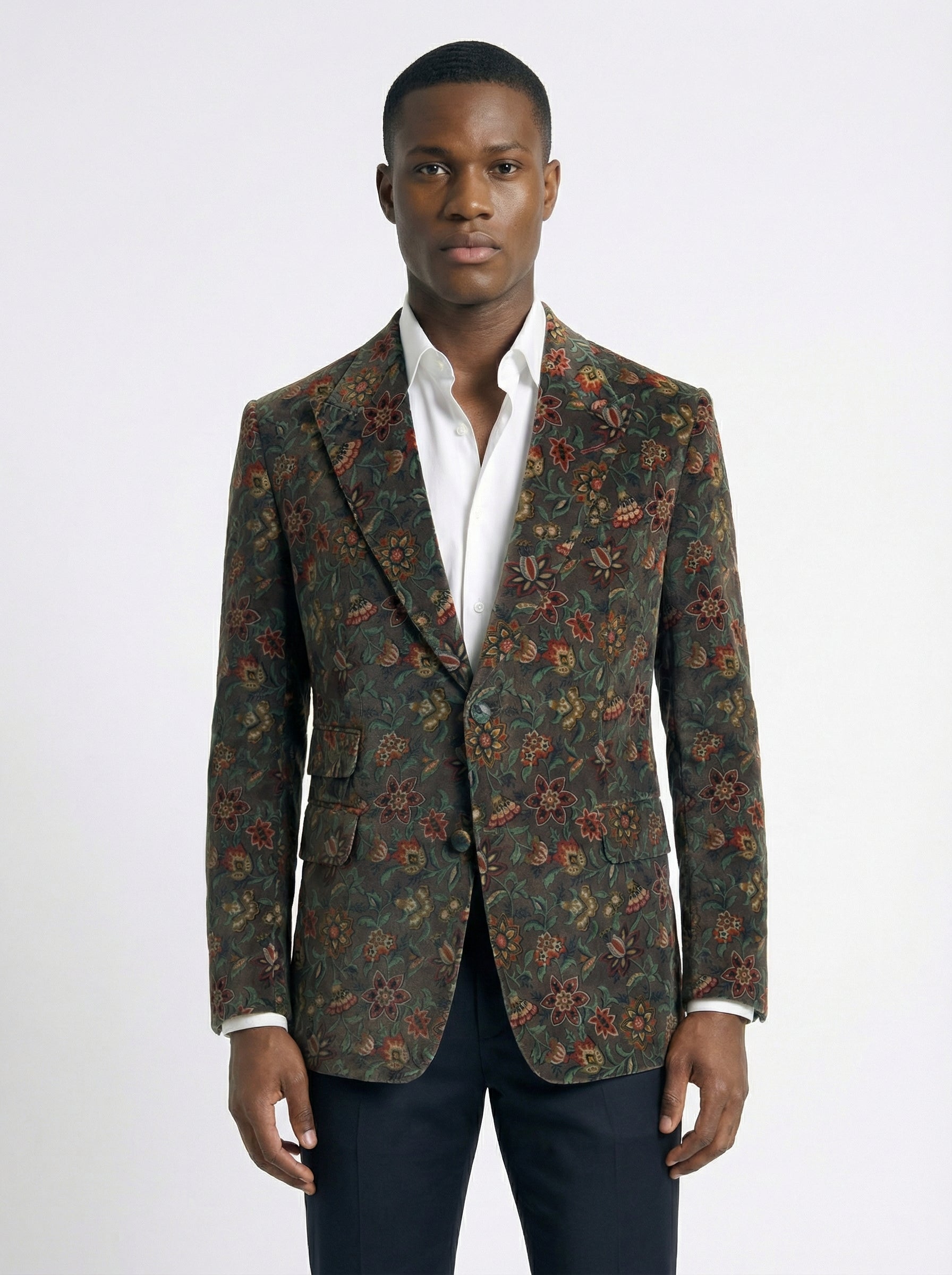 Velvet Suede Blend Multicolour Floral Evening Jacket-thumbmail-3