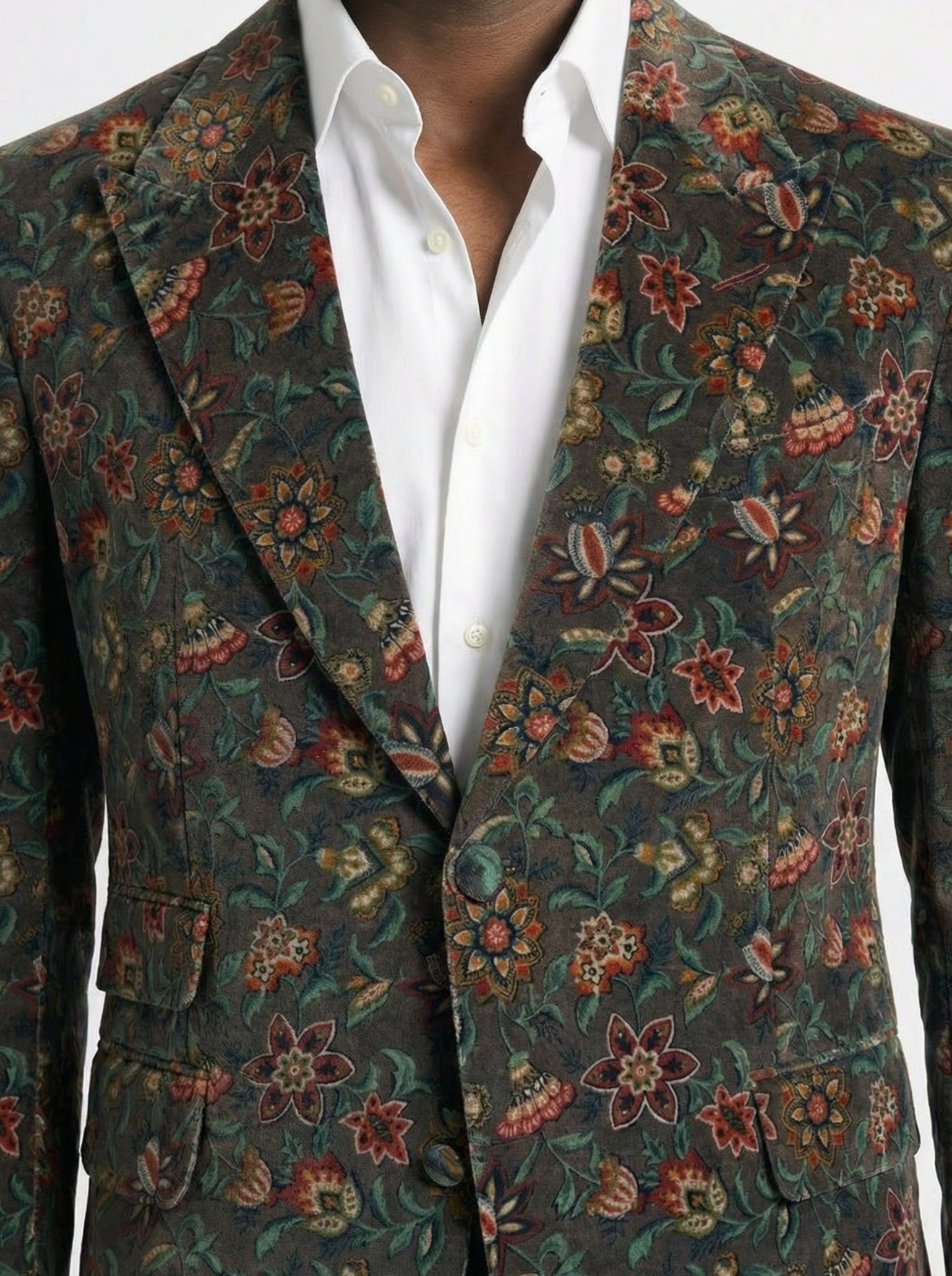 Velvet Suede Blend Multicolour Floral Evening Jacket