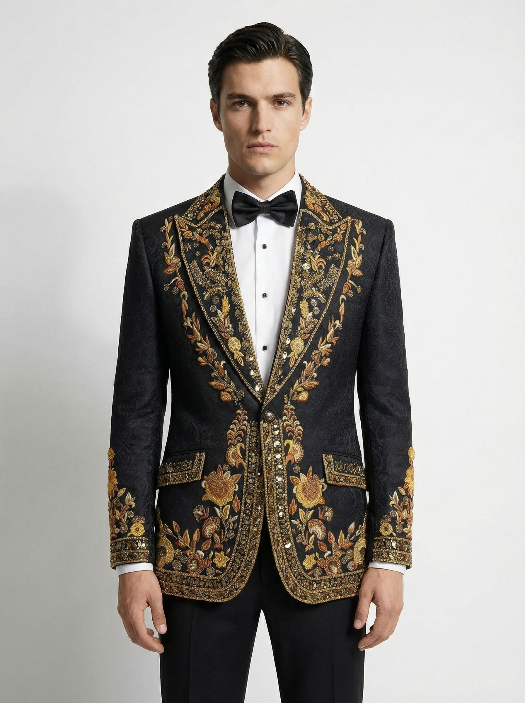 WP Self-Embossed Silk Jacket with Embellishment