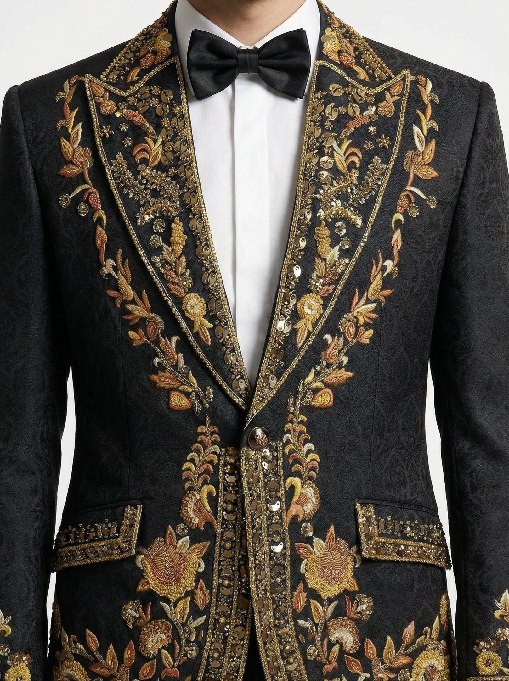 WP Self-Embossed Silk Jacket with Embellishment