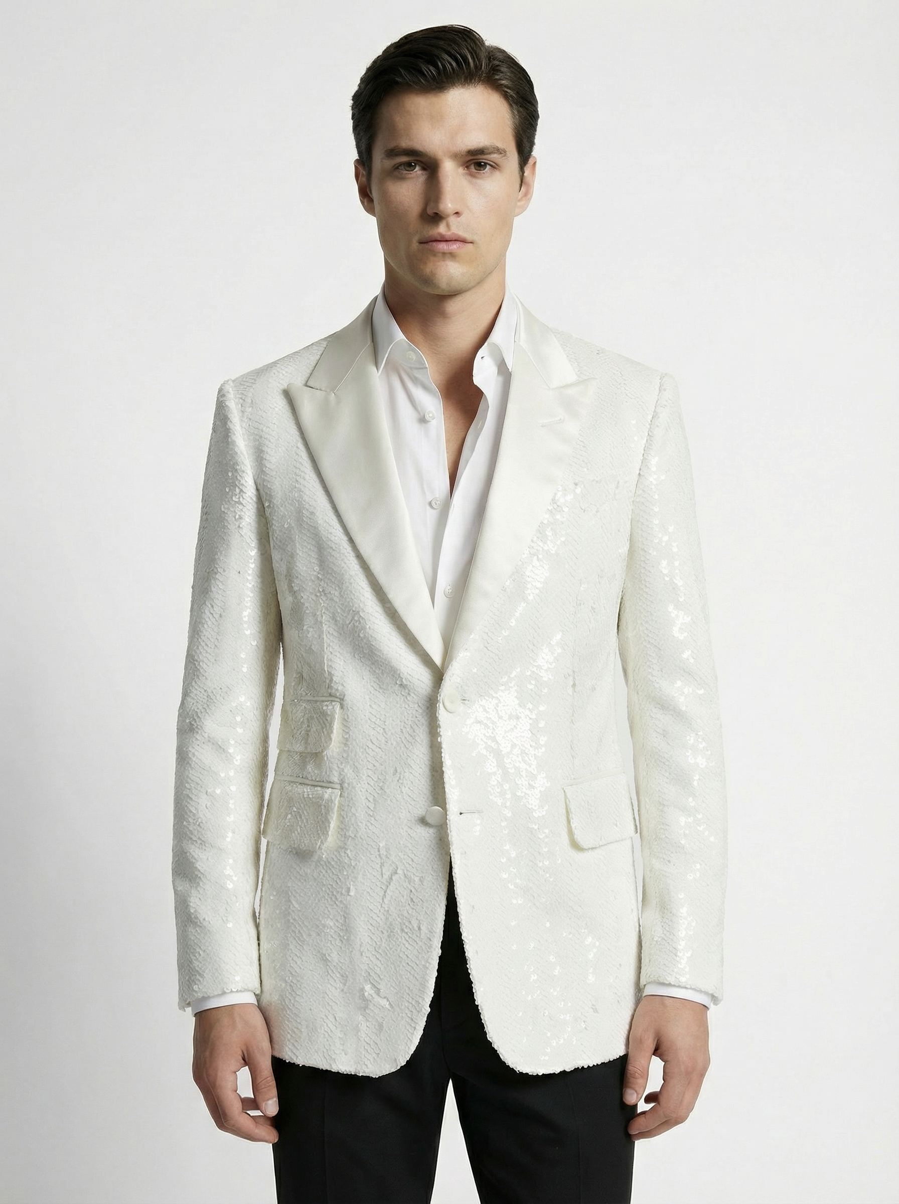 WP Sequins White Jacket Ensemble
