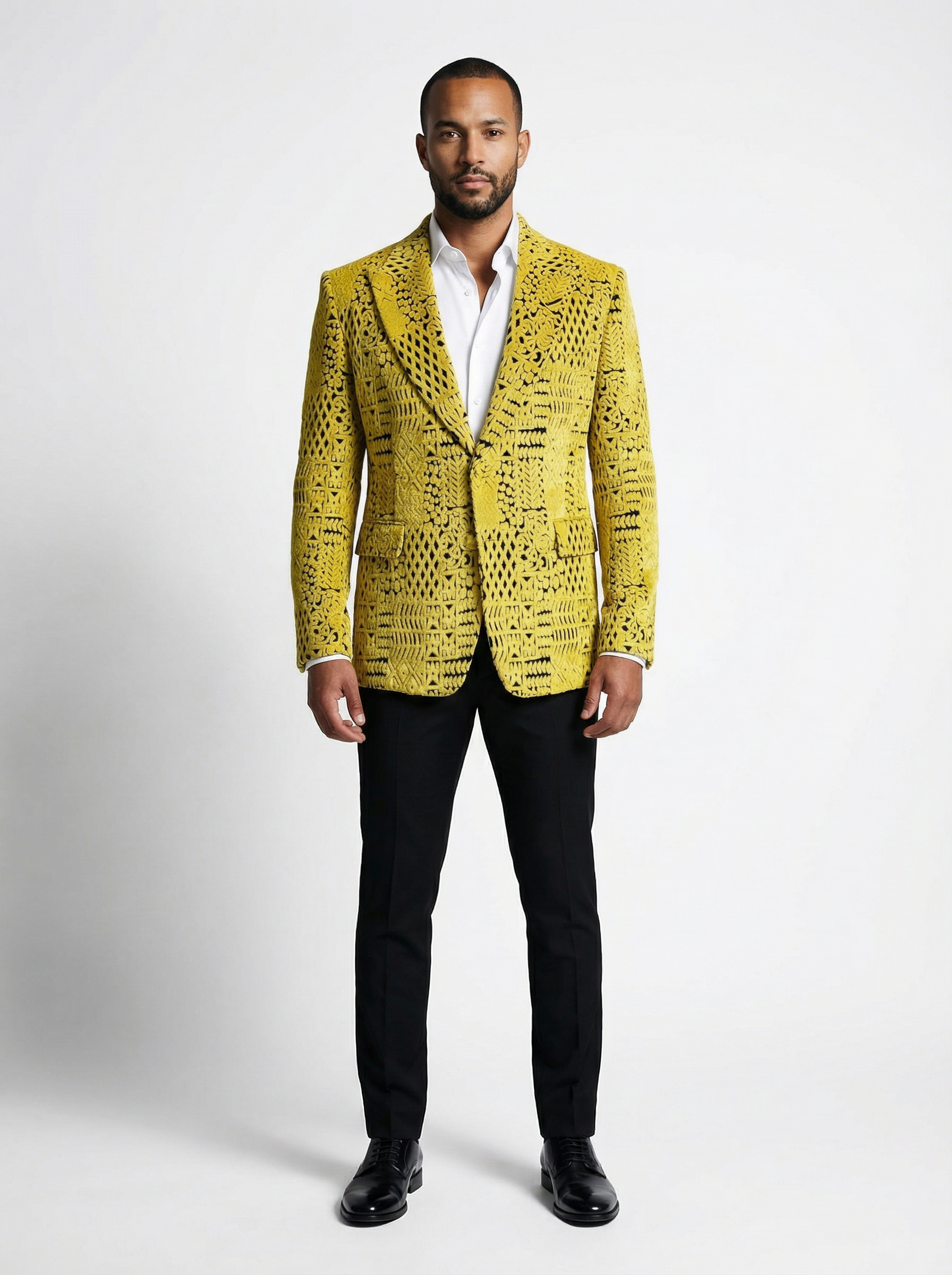WP Wool Blend & Velvet Jacket Black & Yellow-thumbmail-3