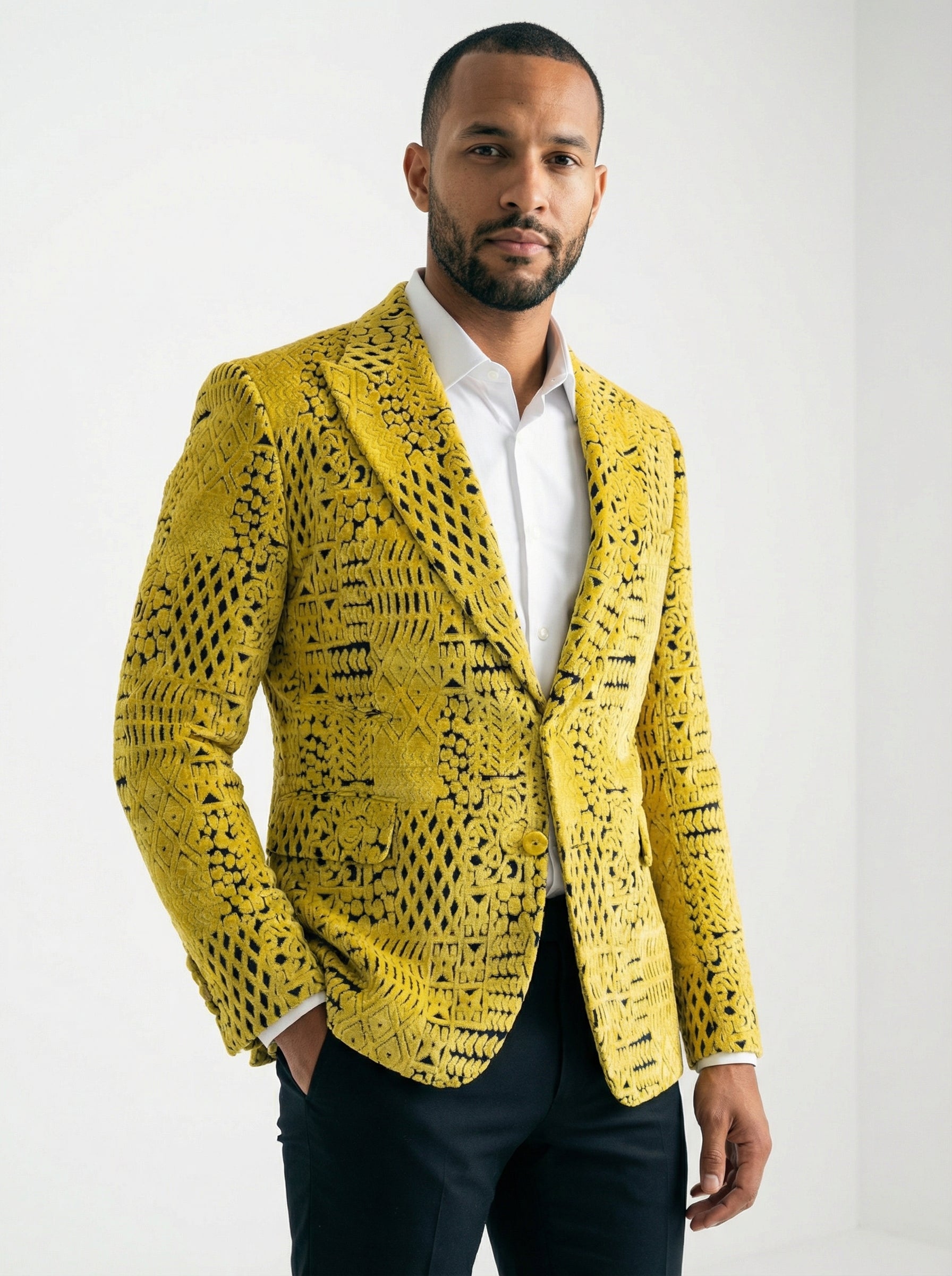 WP Wool Blend & Velvet Jacket Black & Yellow