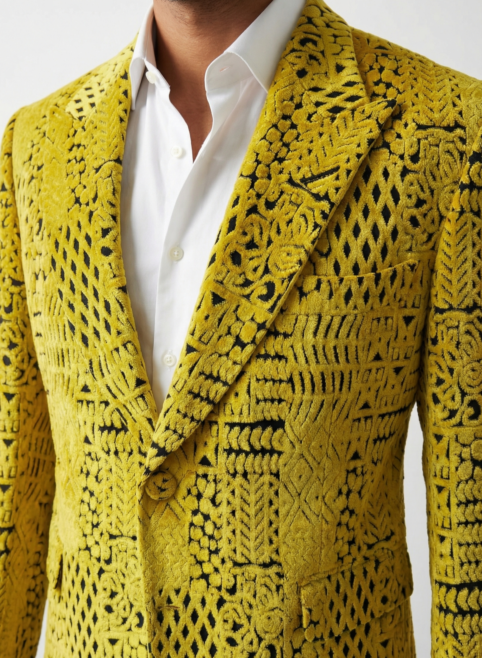 WP Wool Blend & Velvet Jacket Black & Yellow