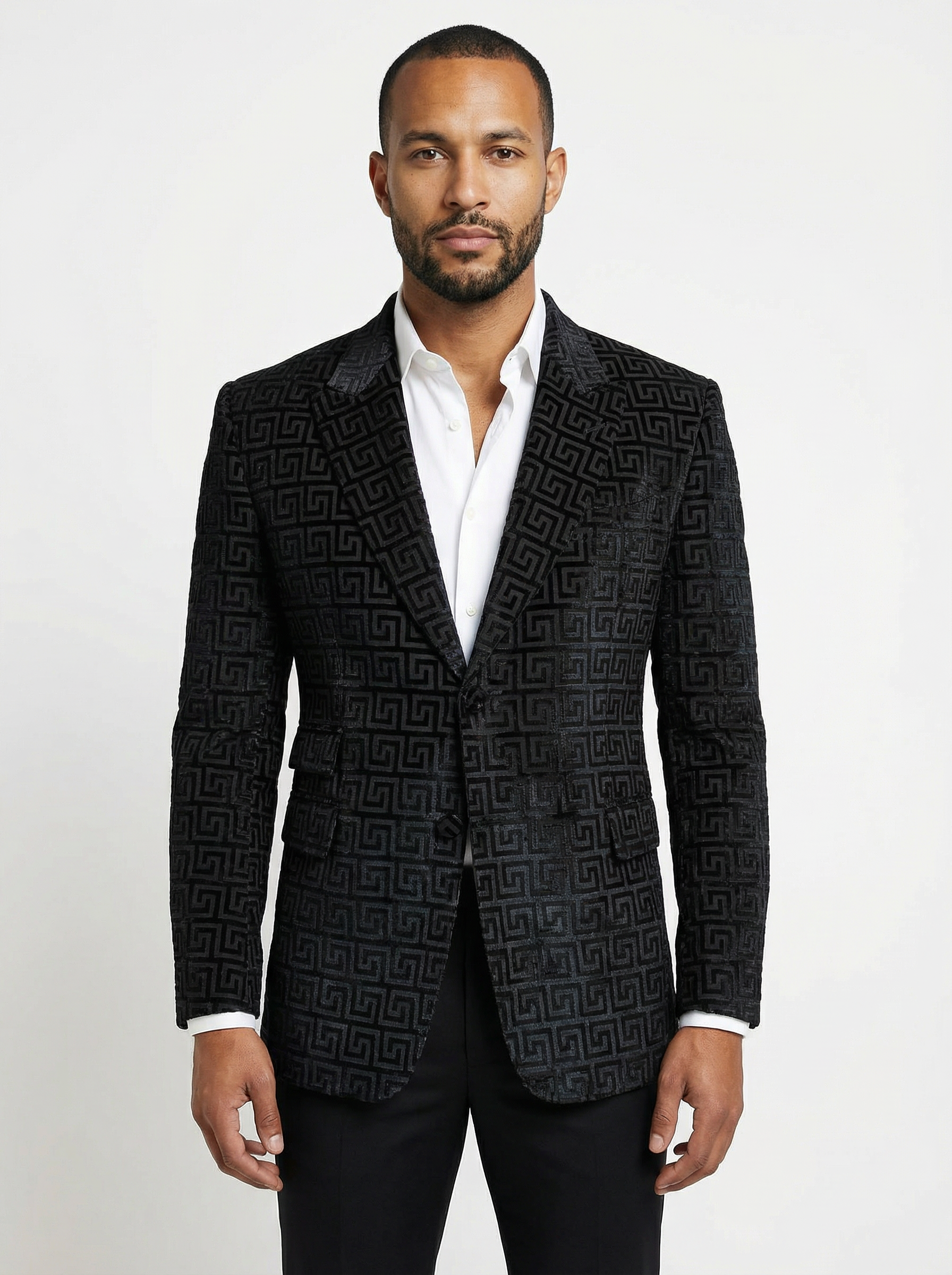 WP French Embossed Velvet Jacket Ensemble& Deep Black