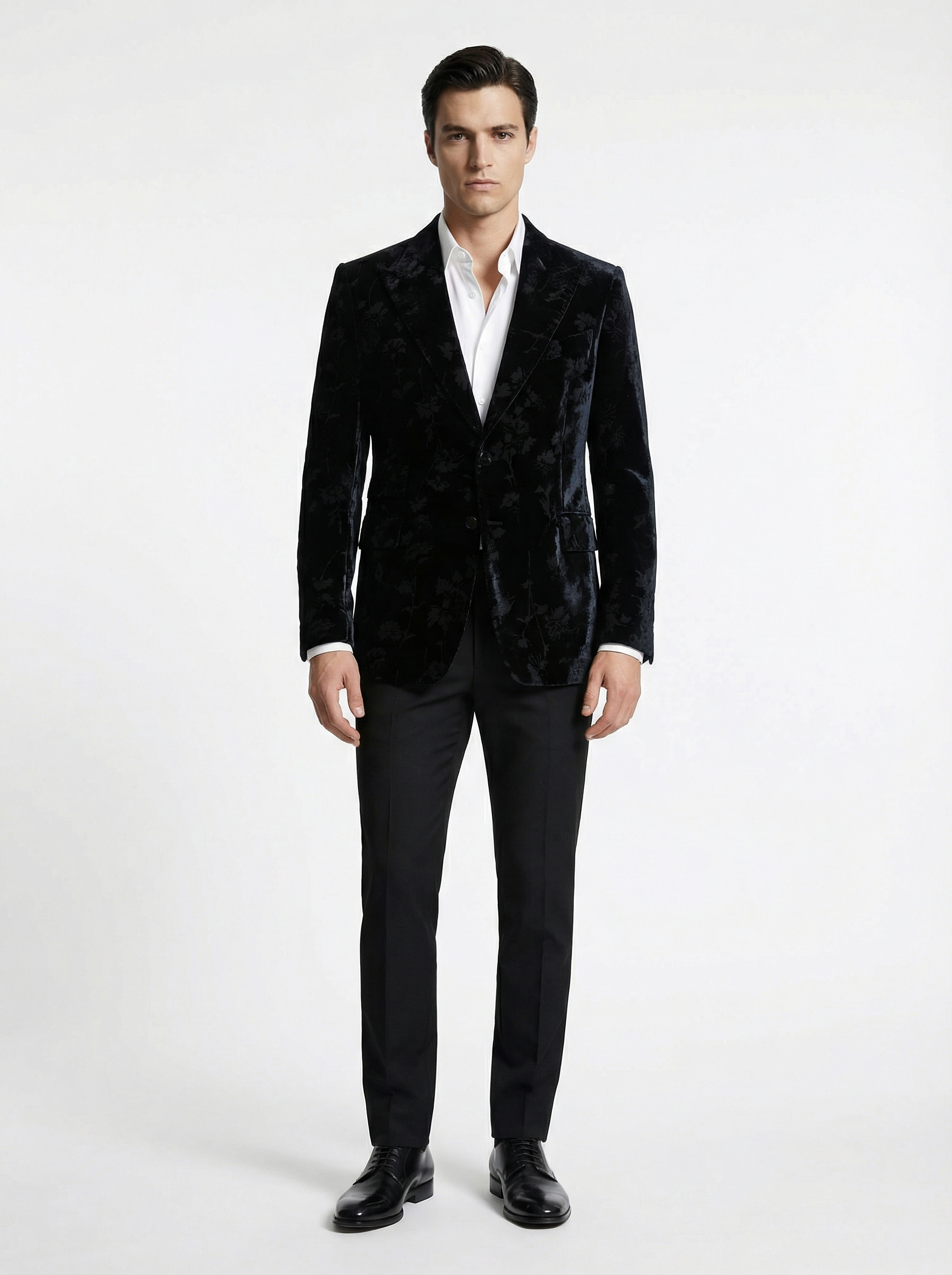 WP French Embossed Velvet Jacket Ensemble Deep Black Floral-thumbmail-3