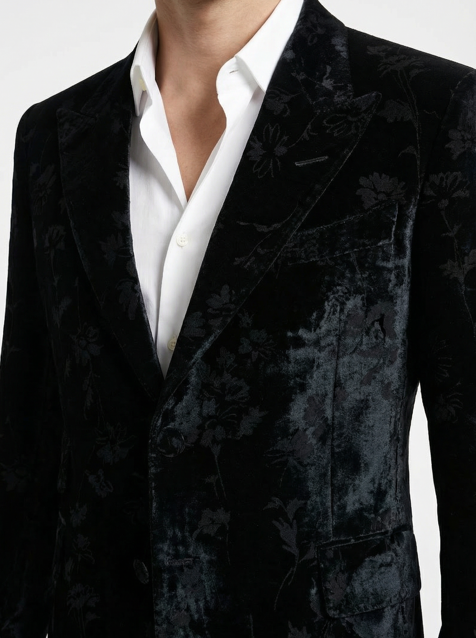 WP French Embossed Velvet Jacket Ensemble Deep Black Floral