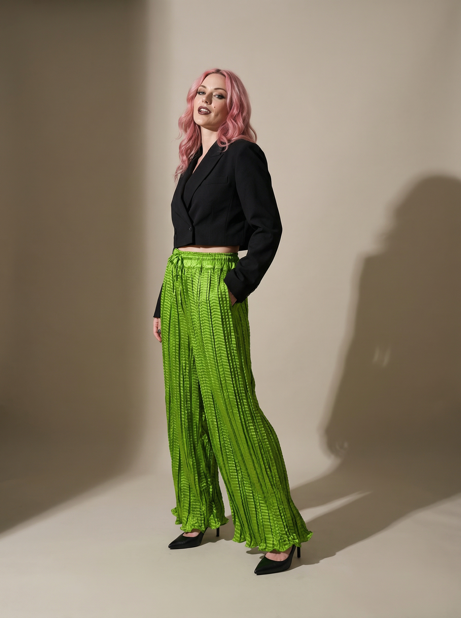 WP Zinnia Silk Crush Flow Pants Neon Green-thumbmail-4