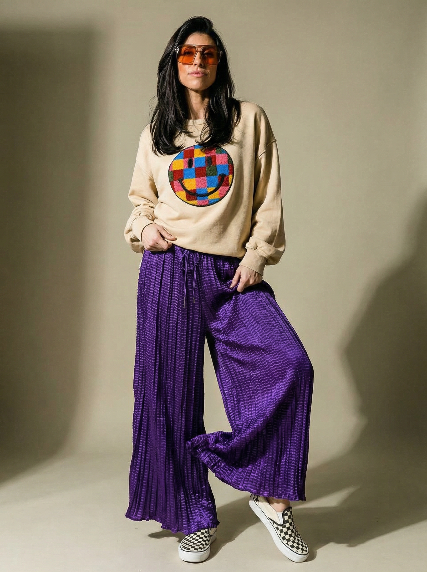 WP Zinnia Silk Crush Flow Pants Purple one Size Fit to all.-thumbmail-3