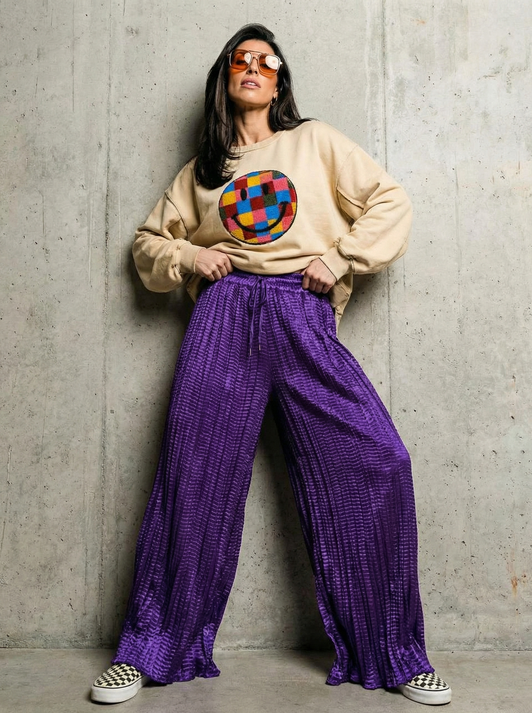 WP Zinnia Silk Crush Flow Pants Purple one Size Fit to all.-thumbmail-4