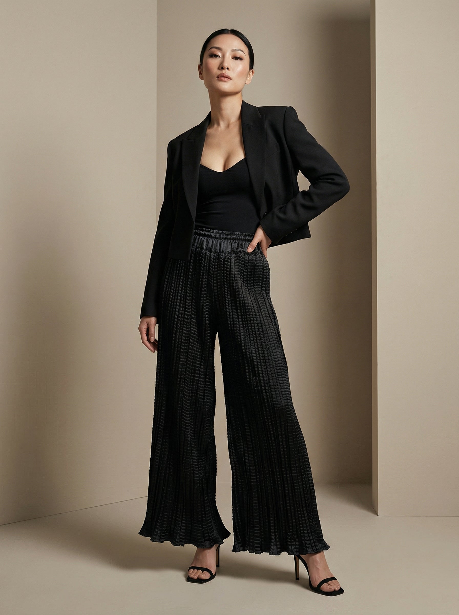 WP Zinnia Silk Crush Flow Pants Deep Black