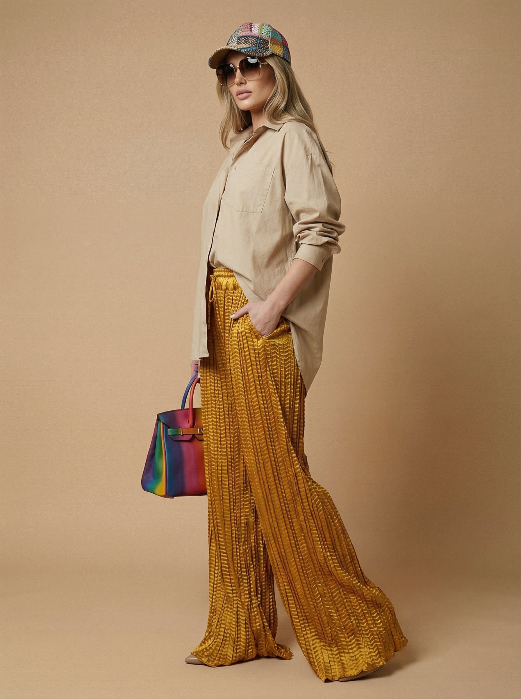 WP Zinnia Silk Crush Flow Pants Dull Gold-thumbmail-4