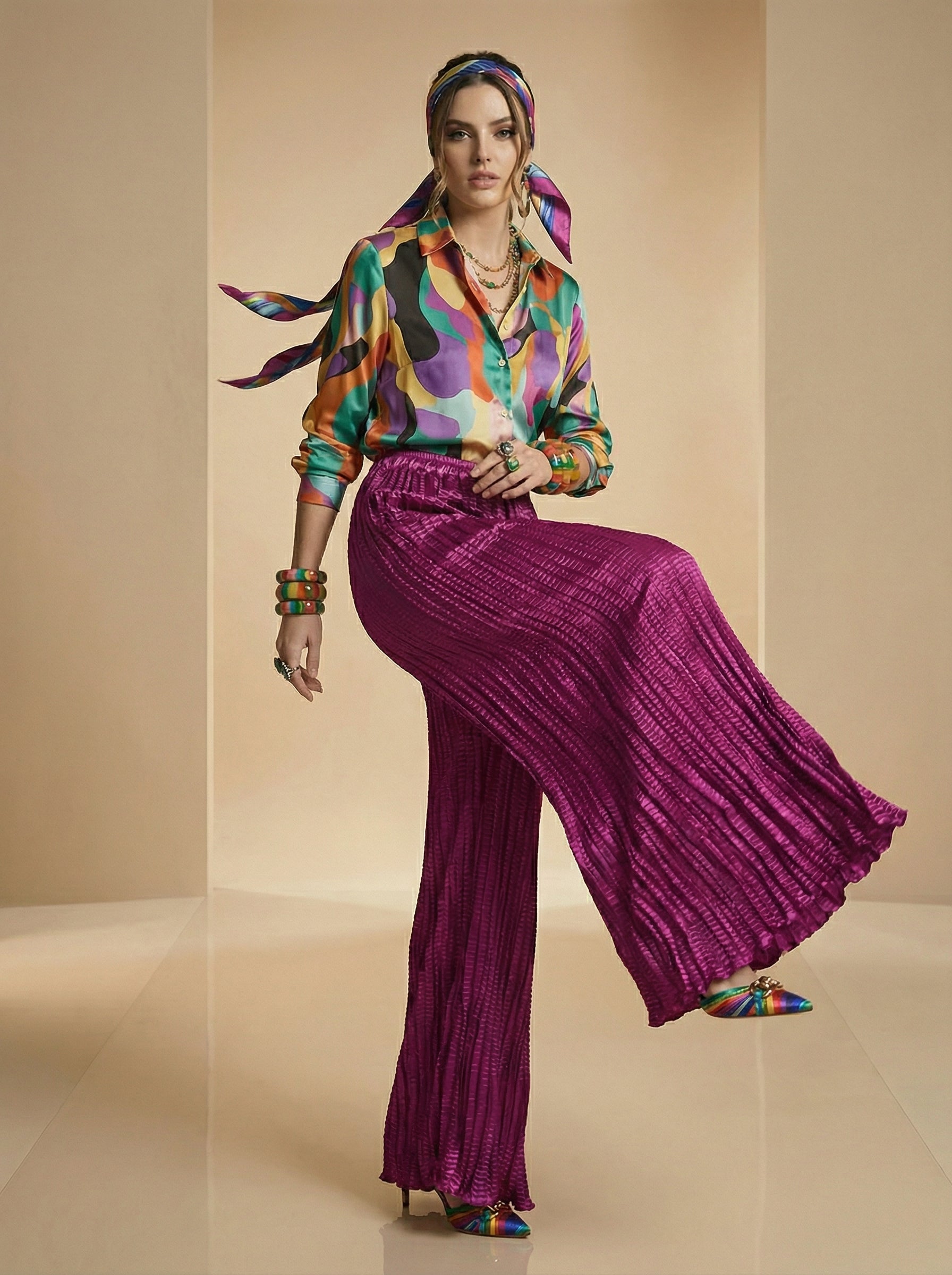 WP Zinnia Silk Crush Flow Pants Magenta