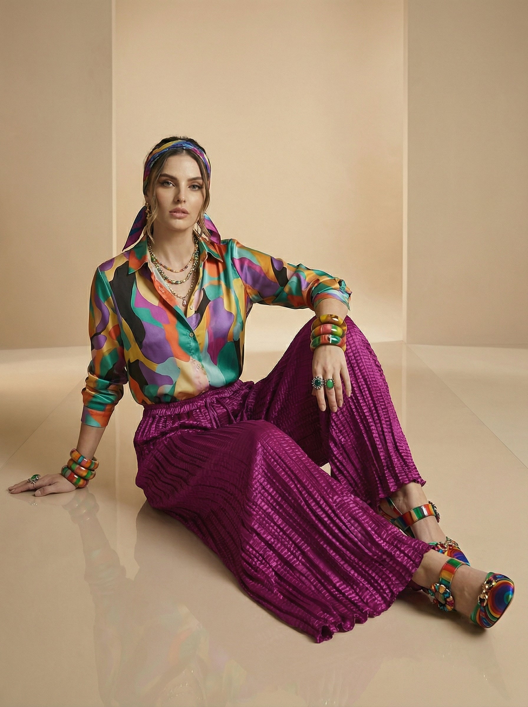 WP Zinnia Silk Crush Flow Pants Magenta-thumbmail-3