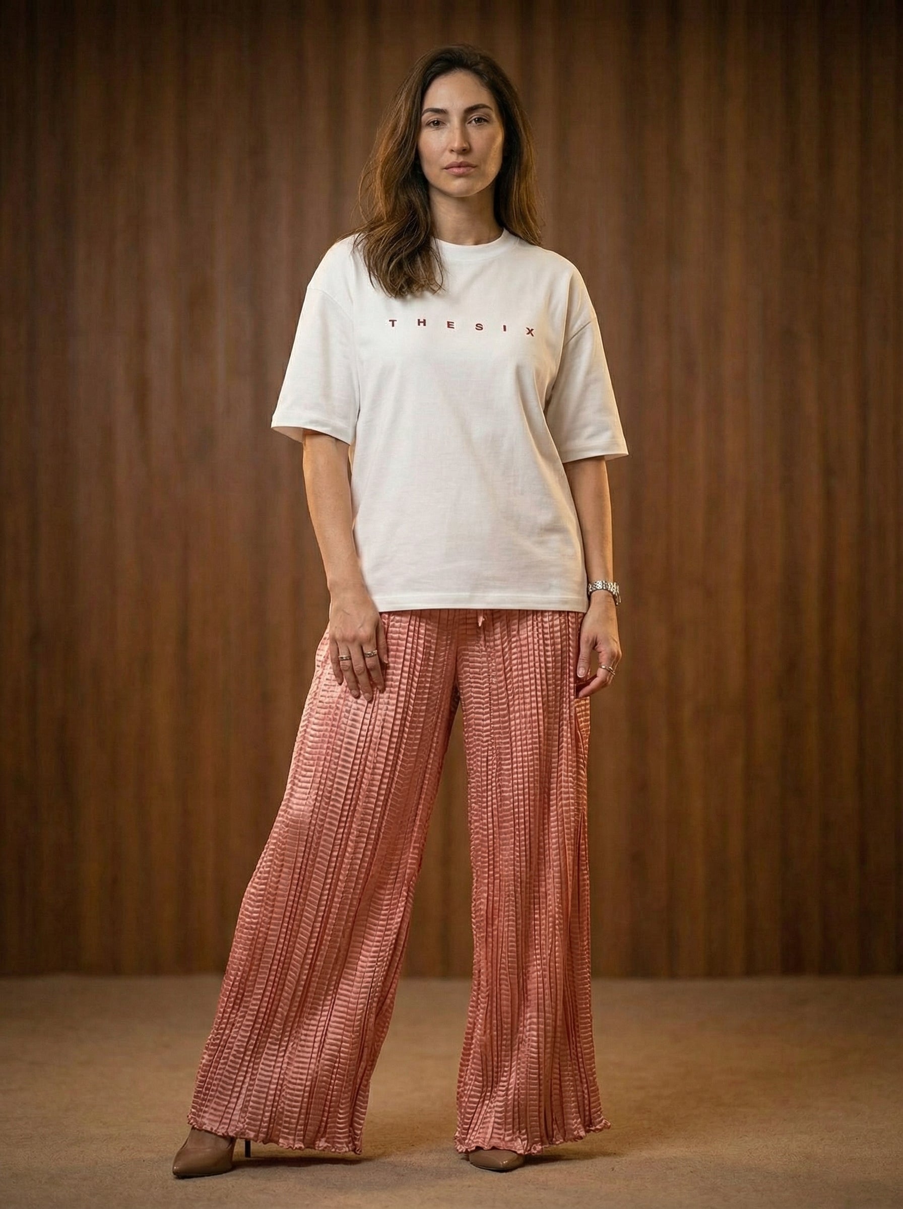 WP Zinnia Silk Crush Flow Pants Peach one Size Fit to all.-thumbmail-4