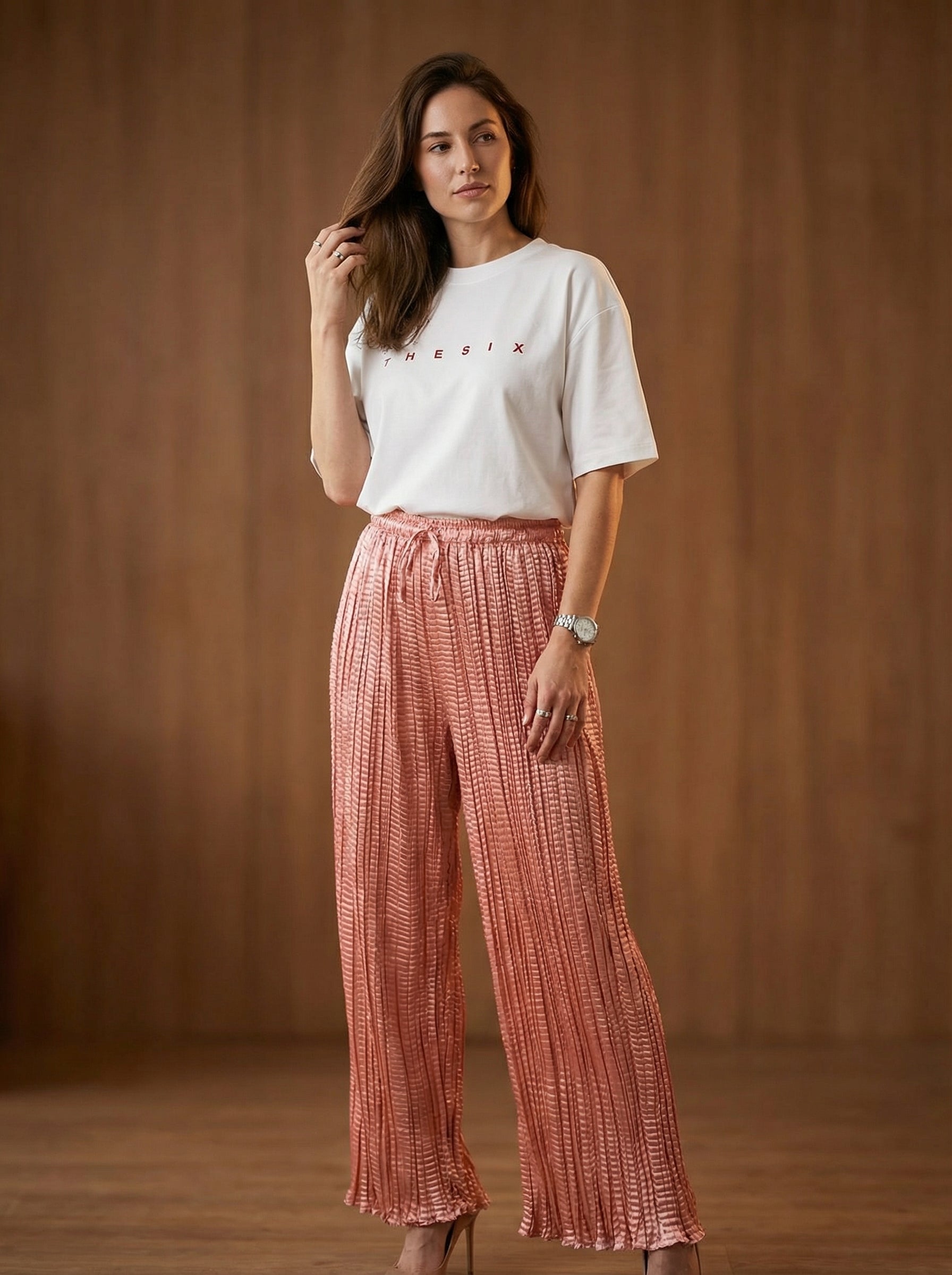 WP Zinnia Silk Crush Flow Pants Peach one Size Fit to all.-thumbmail-5