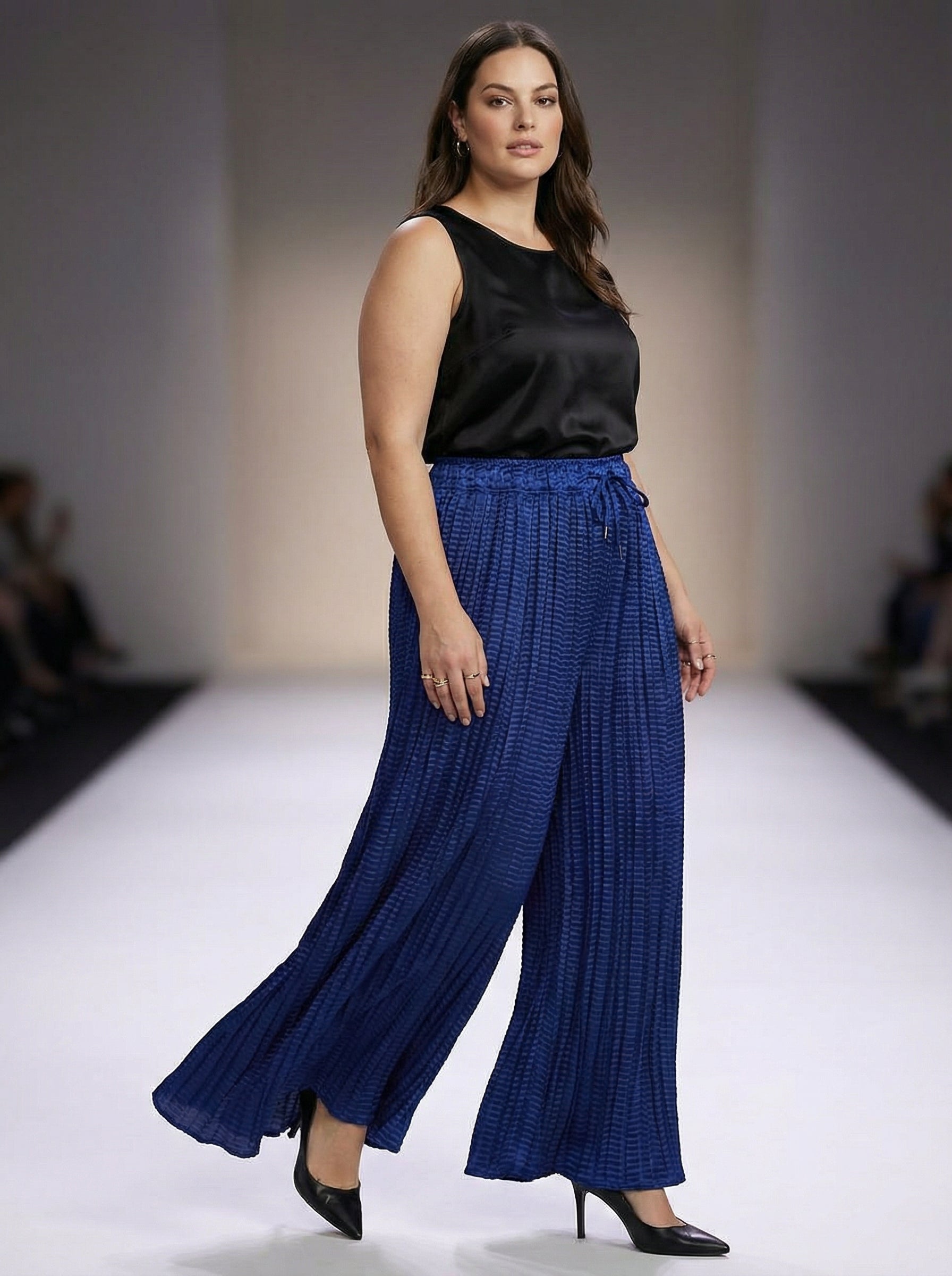 WP Zinnia Silk Crush Flow Pants Navy Blue one Size Fit to all.-thumbmail-4
