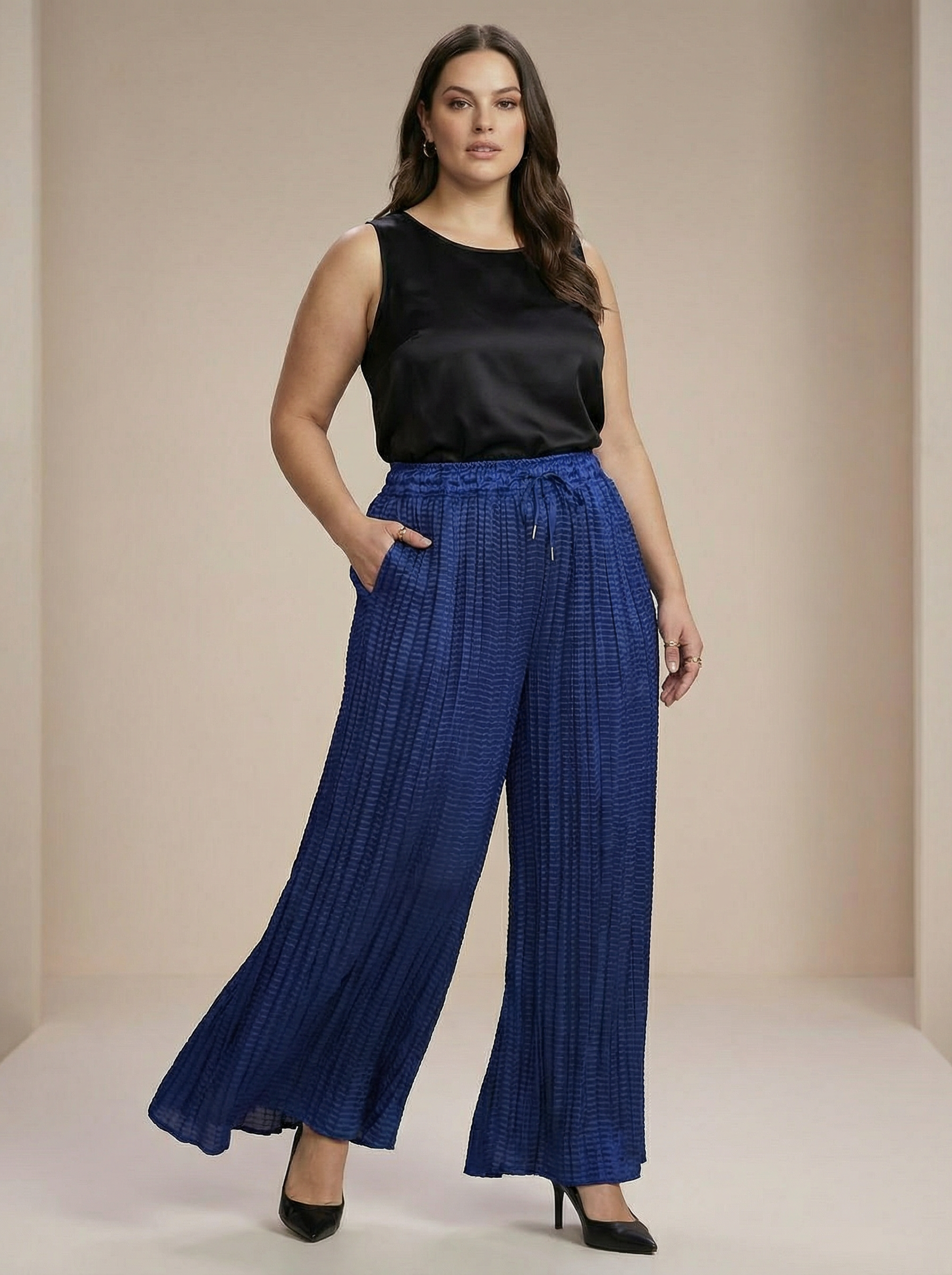 WP Zinnia Silk Crush Flow Pants Navy Blue
