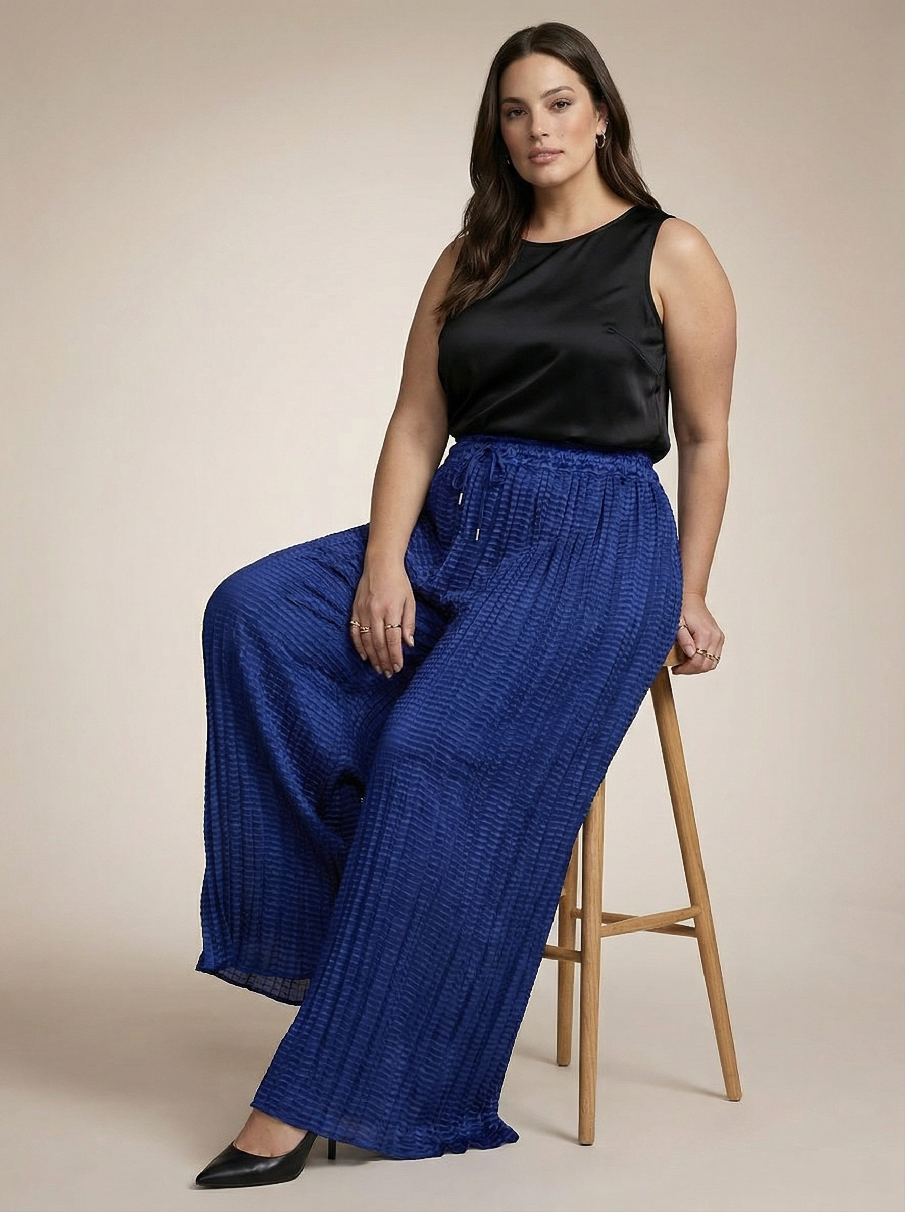 WP Zinnia Silk Crush Flow Pants Navy Blue