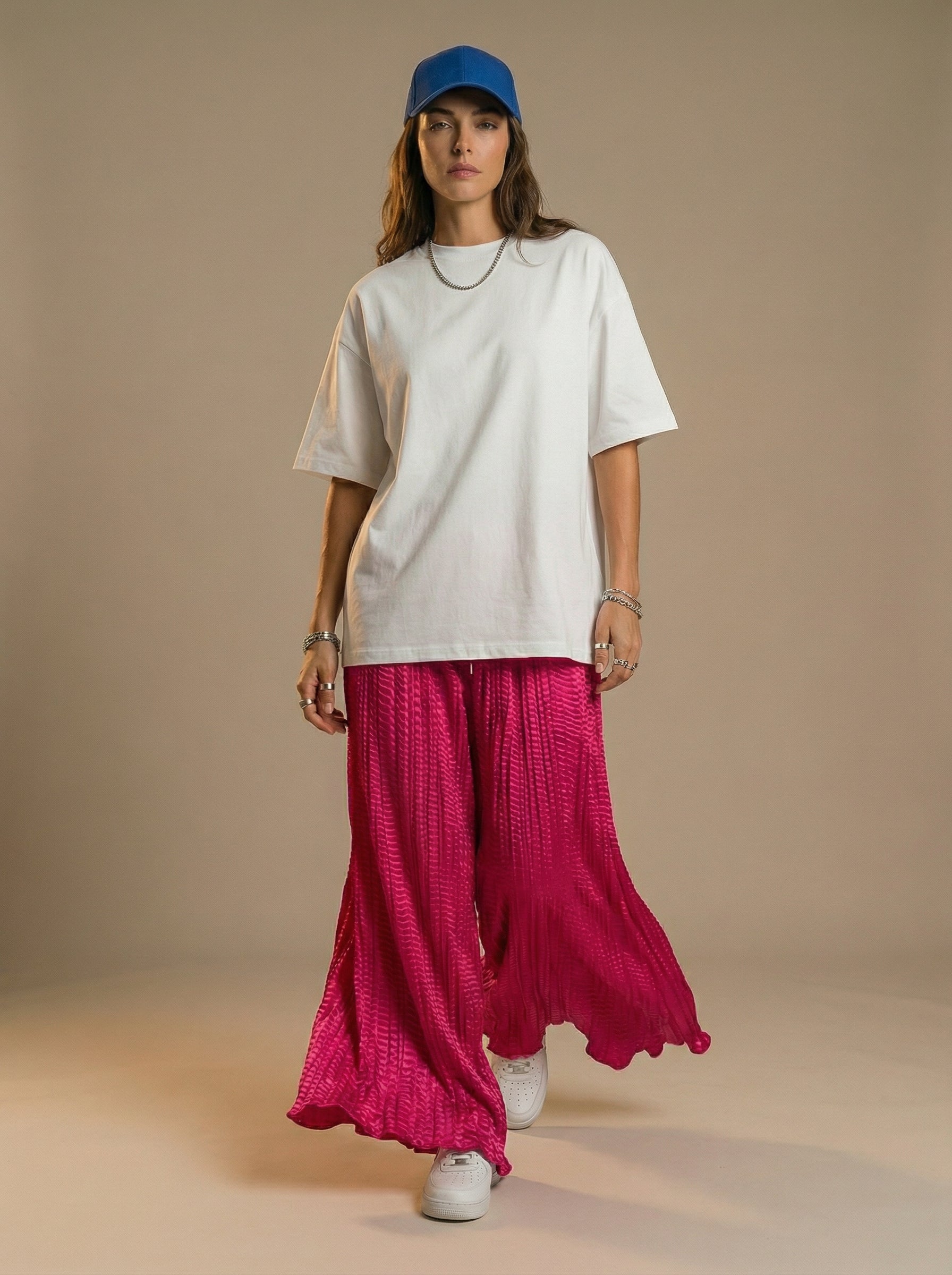WP Zinnia Silk Crush Flow Pants Hot Pink one Size Fit to all.-thumbmail-3