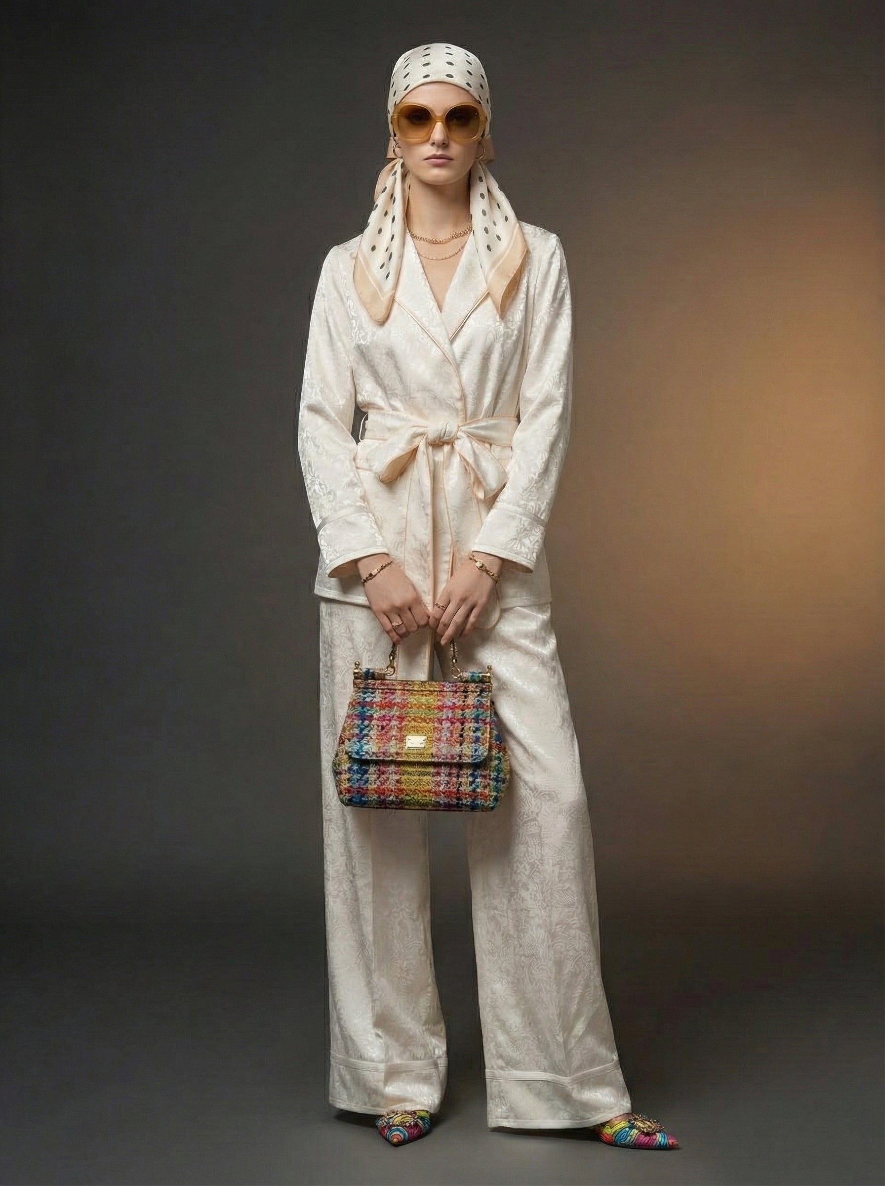 WP Warm Off White Self Embossed Silk Vanity Twill Suit | Rule Your World. The Queen of Hearts Does