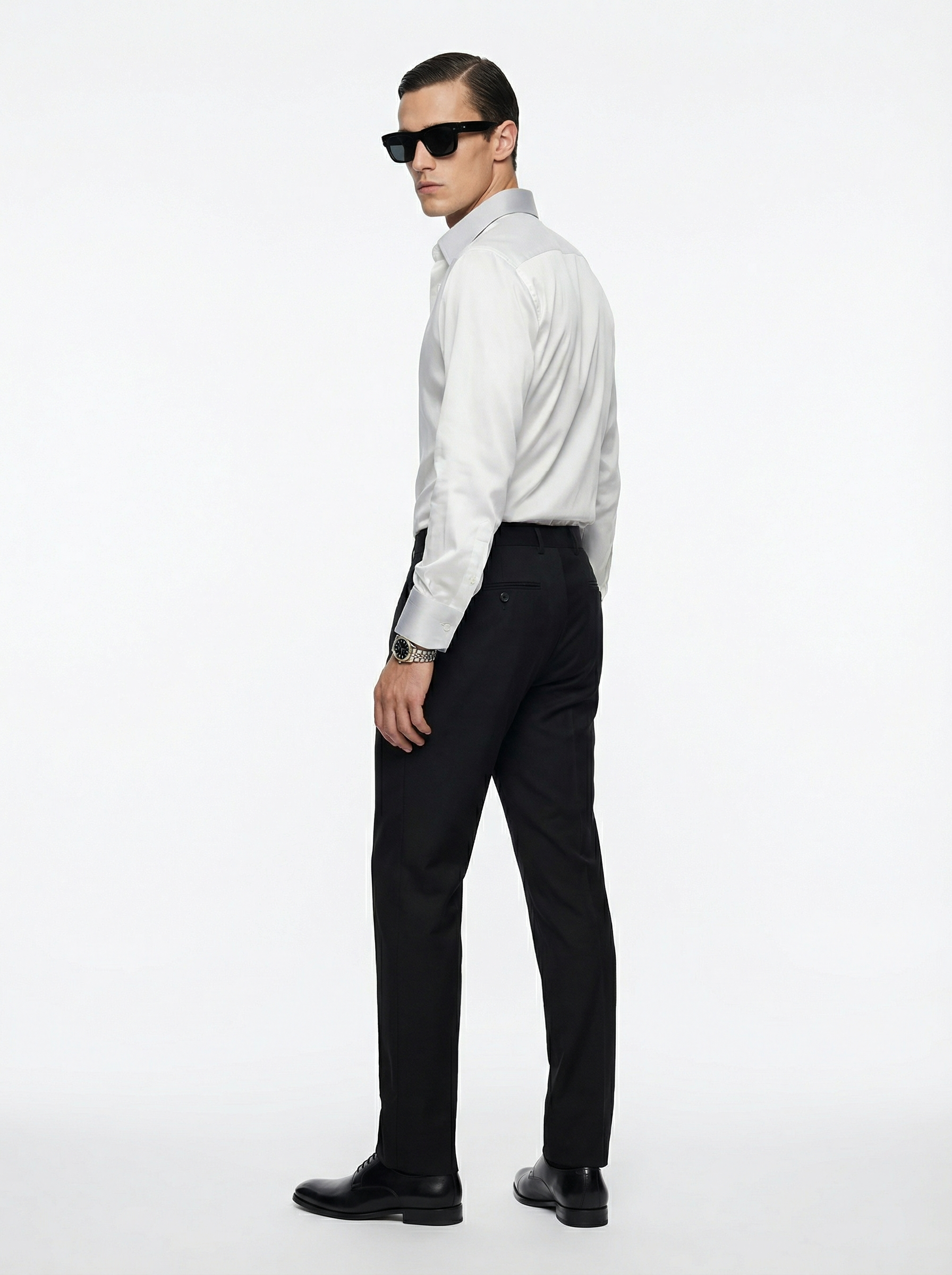 WP White Poplin Cotton High Collar Slim Fit Shirt