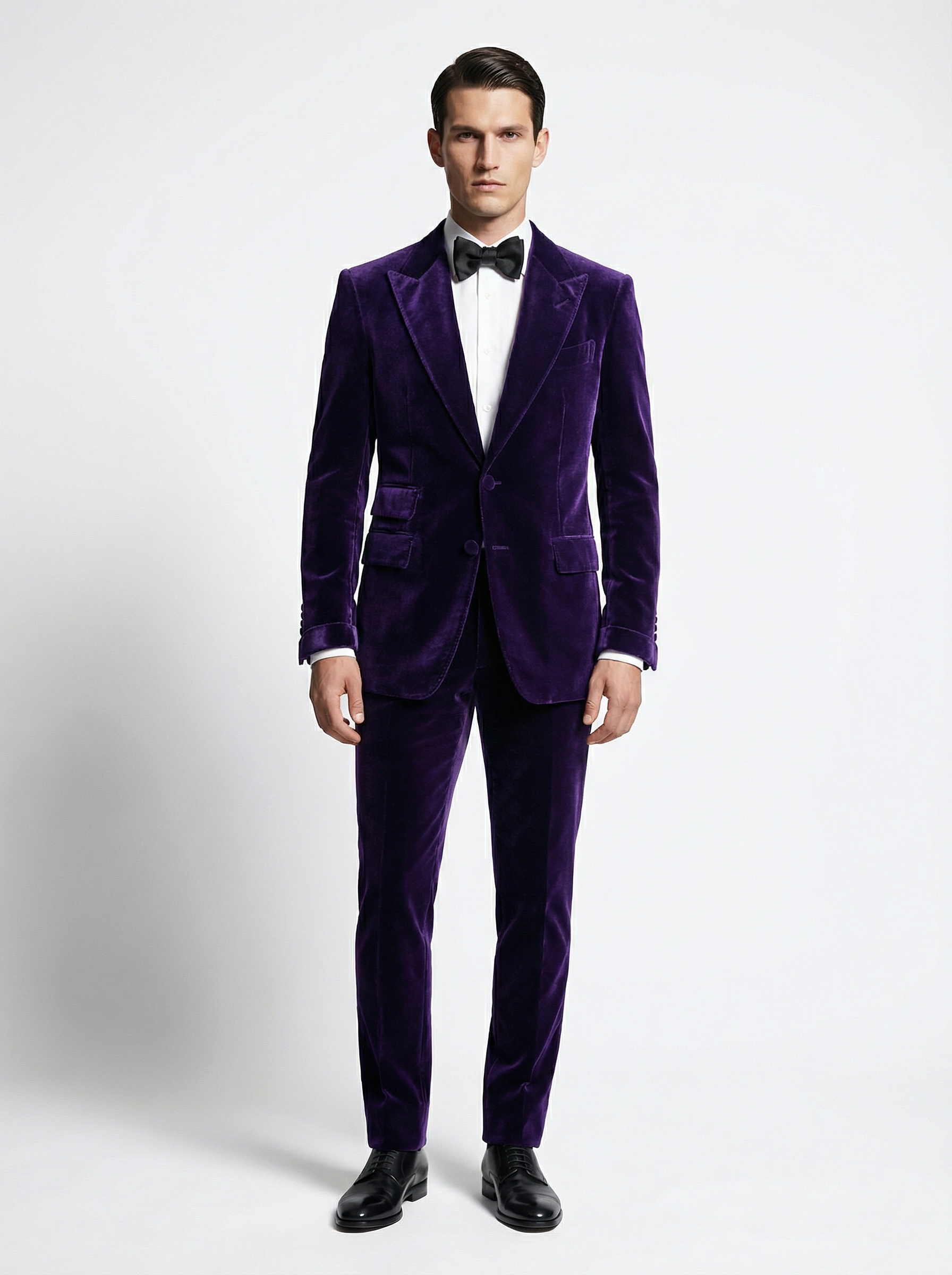 French Velvet Handmade Non Canvas Purple Velvet Suit with Slim Fit White Shirt-thumbmail-3