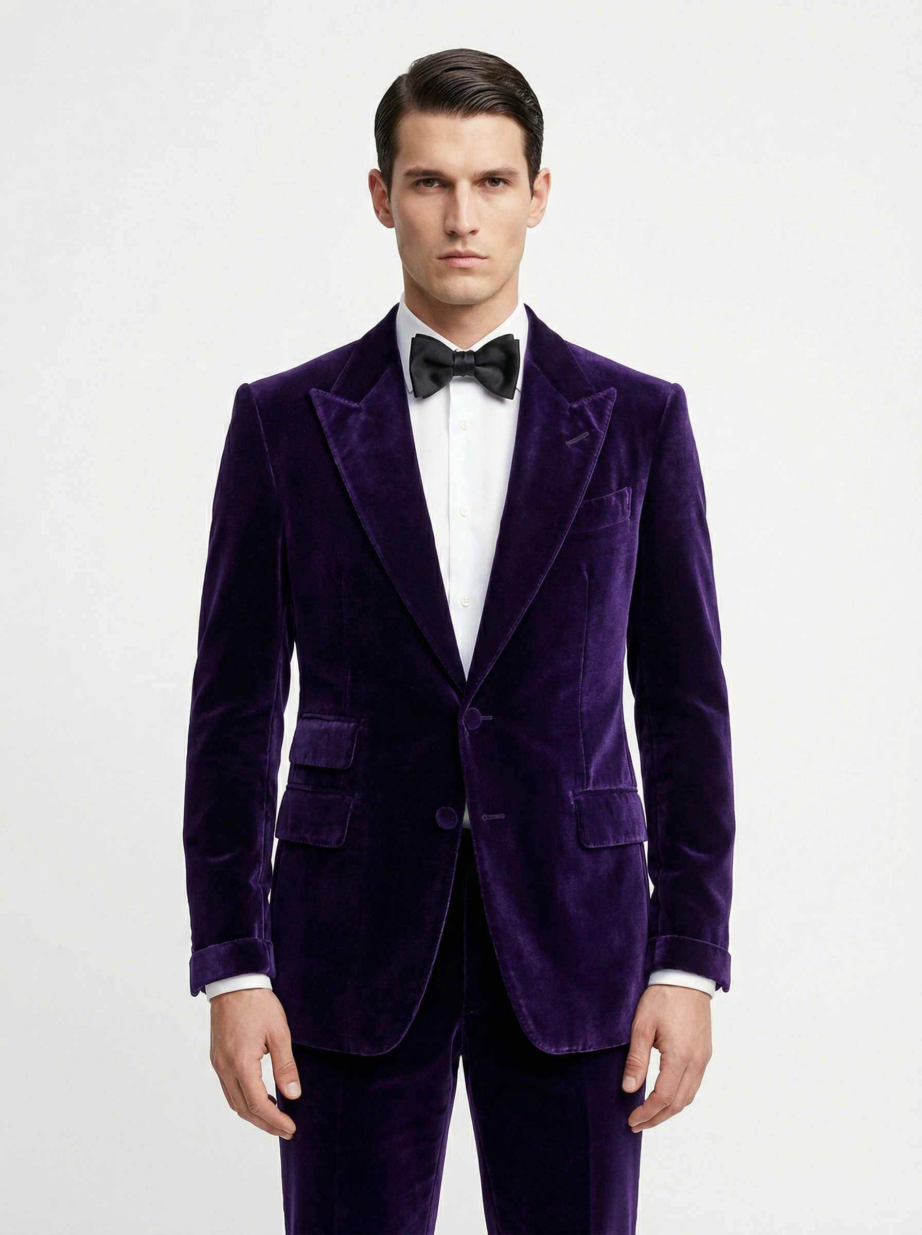 French Velvet Handmade Non Canvas Purple Velvet Suit with Slim Fit White Shirt