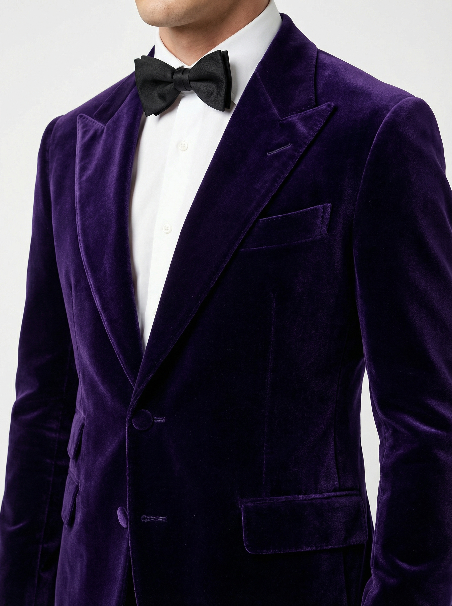 French Velvet Handmade Non Canvas Purple Velvet Suit with Slim Fit White Shirt