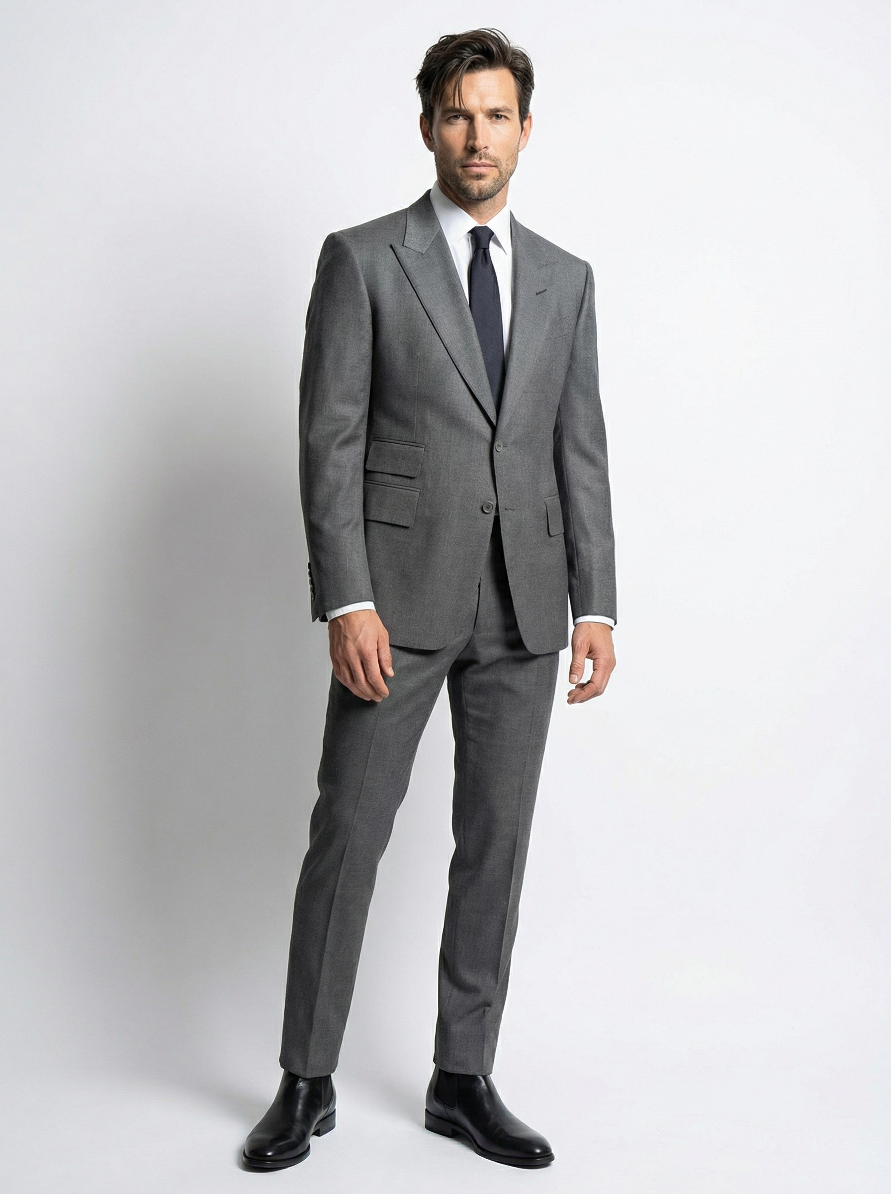 WP Medium Grey Sovereign Cut Suit in Super 180s Italian Wool & Silk-thumbmail-4