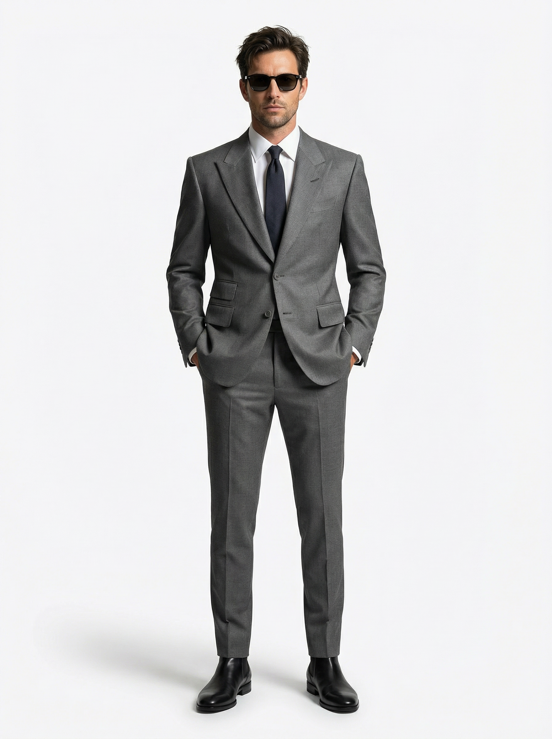 WP Medium Grey Sovereign Cut Suit in Super 180s Italian Wool & Silk-thumbmail-3