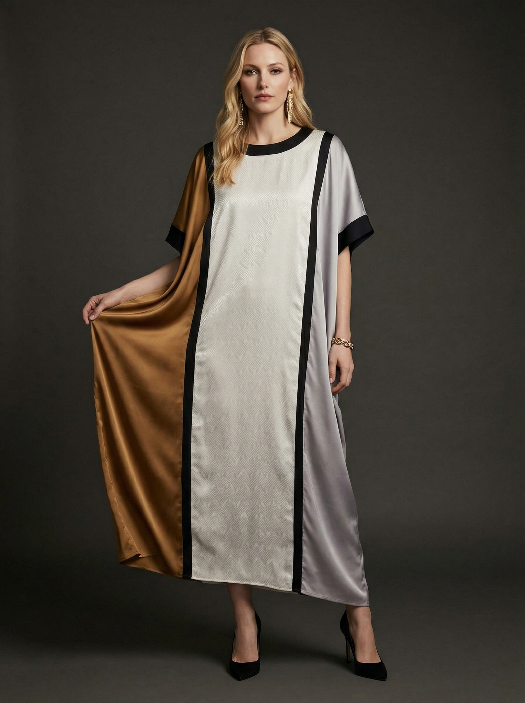 Silk and Embossed Cotton Jamawar Kaftan-thumbmail-4