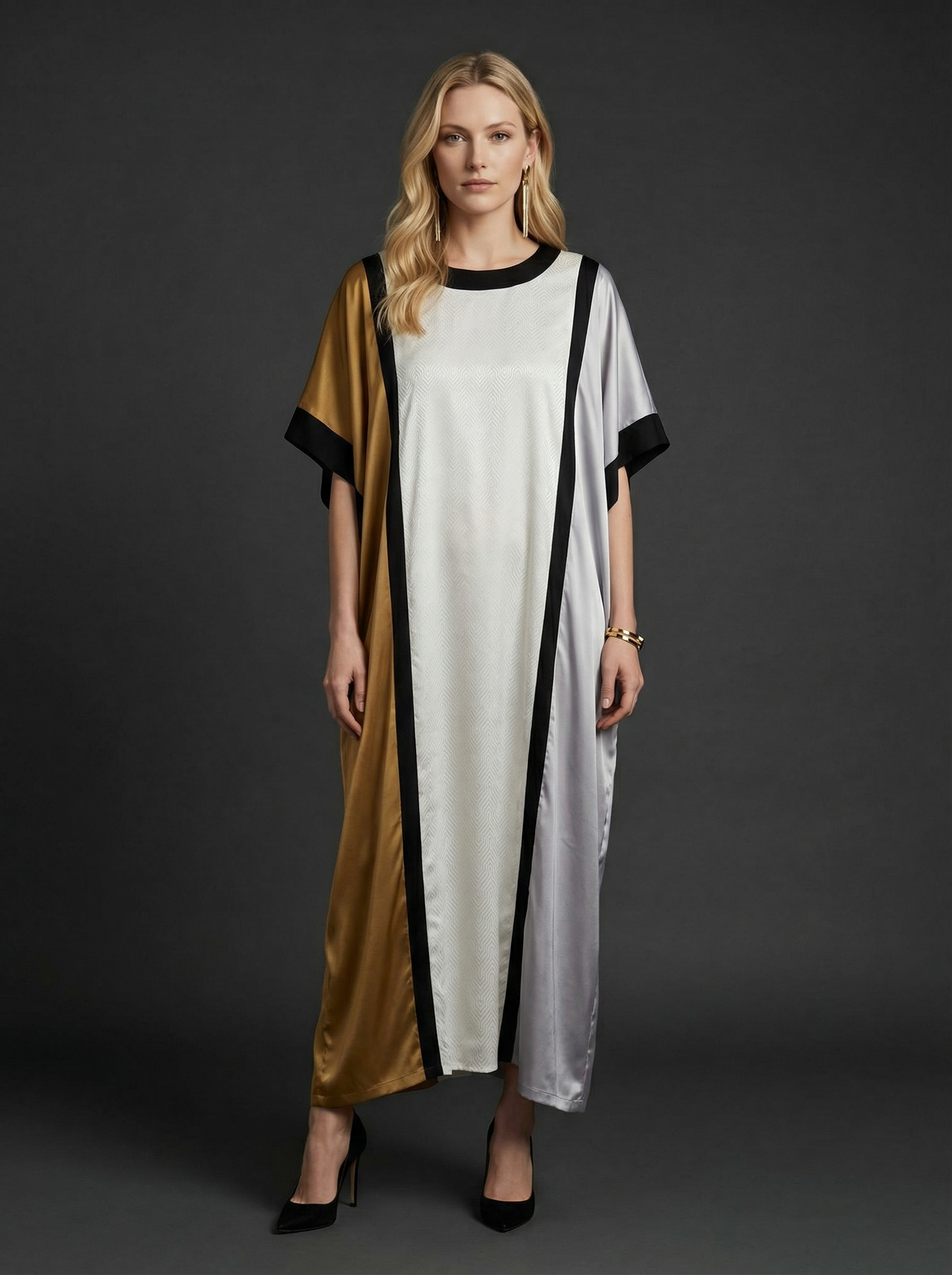 Silk and Embossed Cotton Jamawar Kaftan-thumbmail-3