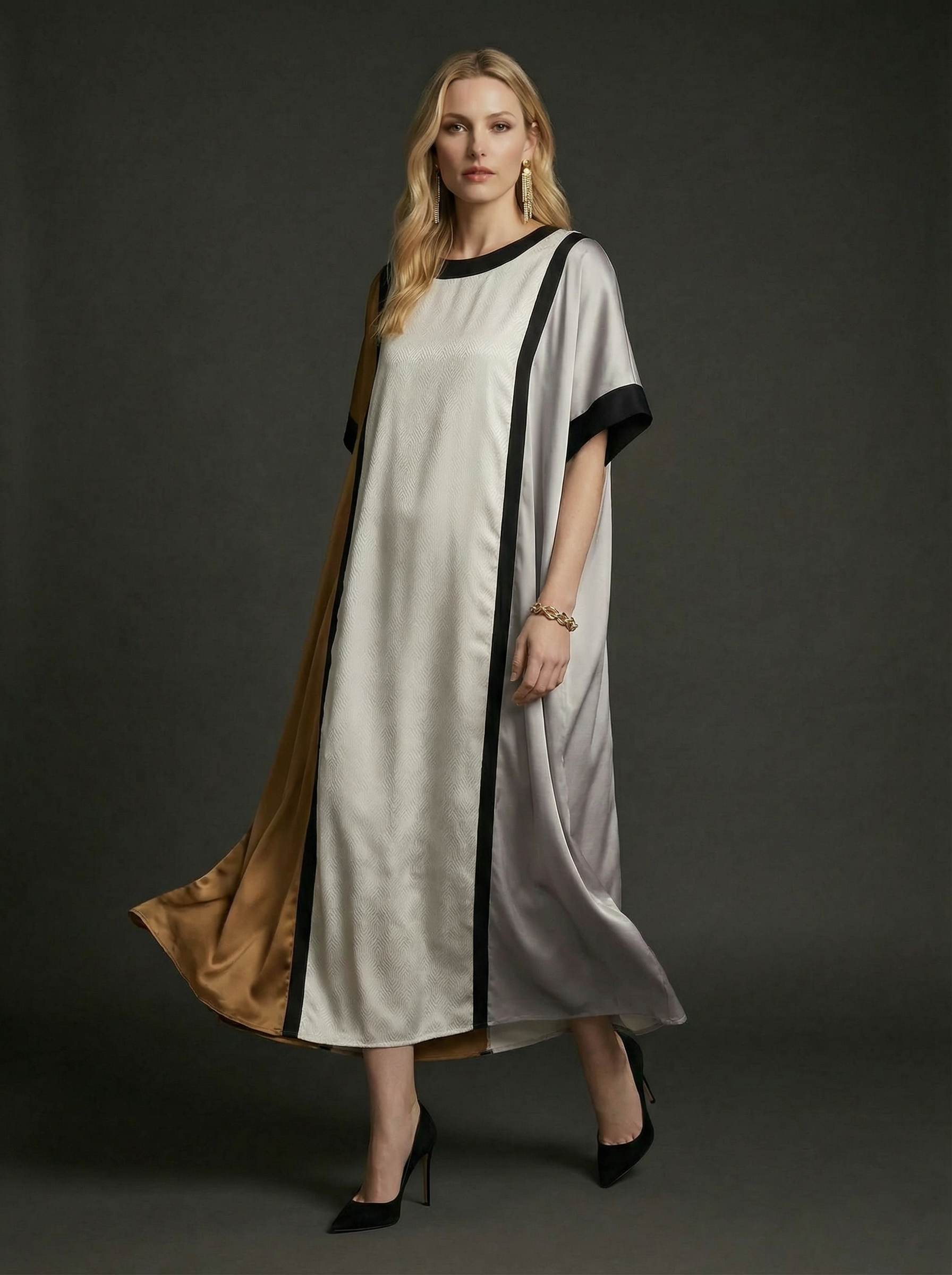 Silk and Embossed Cotton Jamawar Kaftan