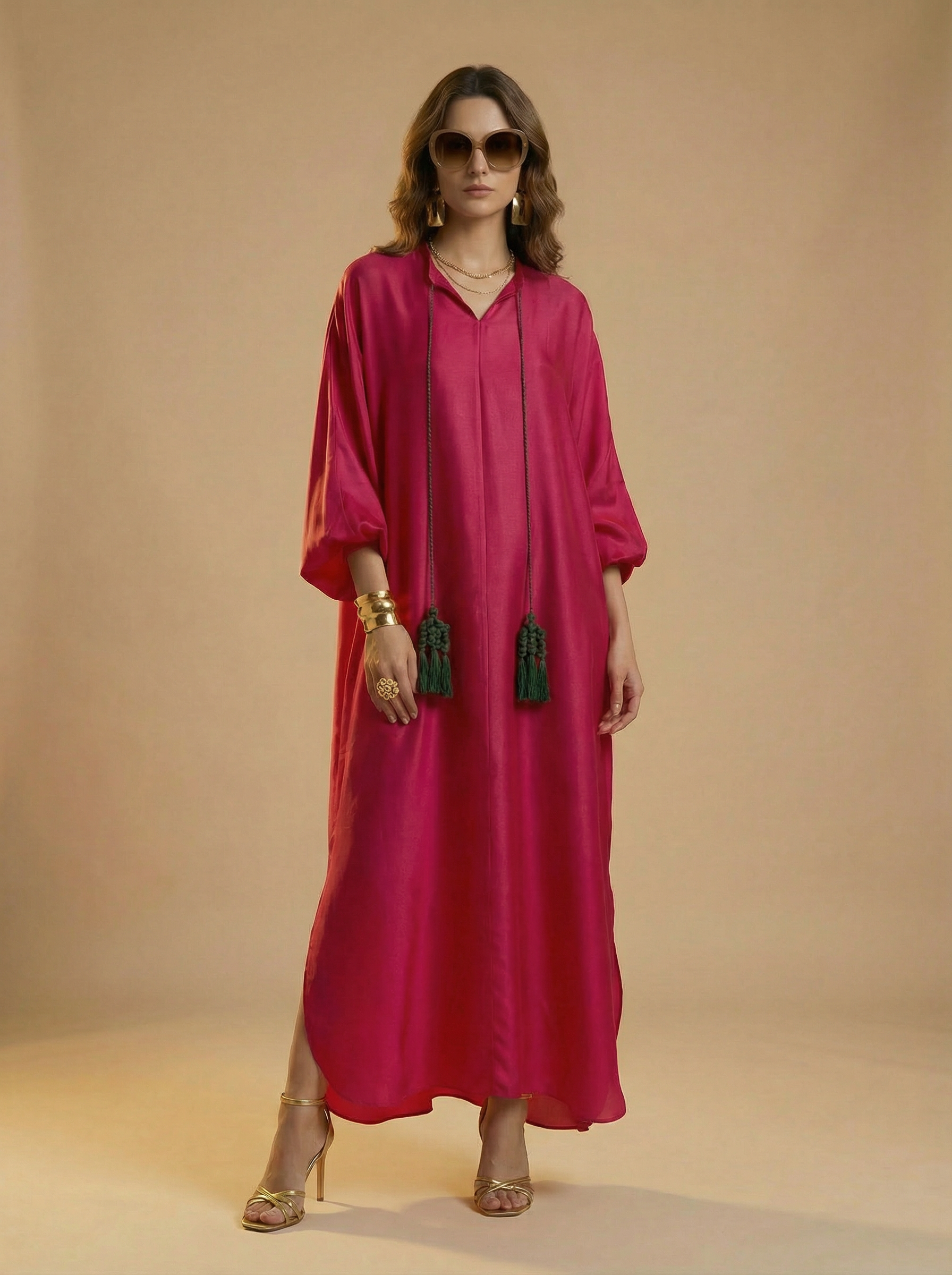 WP Fuchsia Elan Shamoozay Silk Kaftan Rule Your World-thumbmail-3