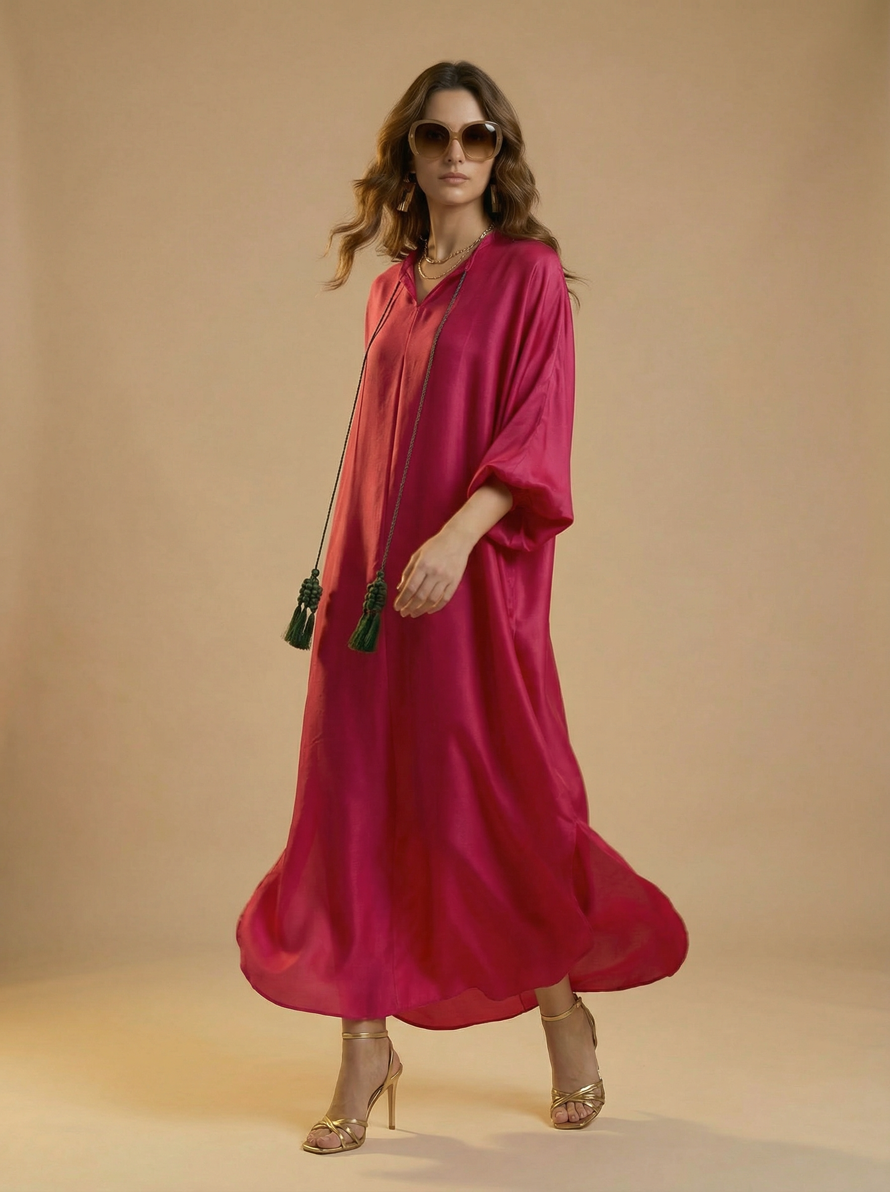 WP Fuchsia Elan Shamoozay Silk Kaftan Rule Your World-thumbmail-4