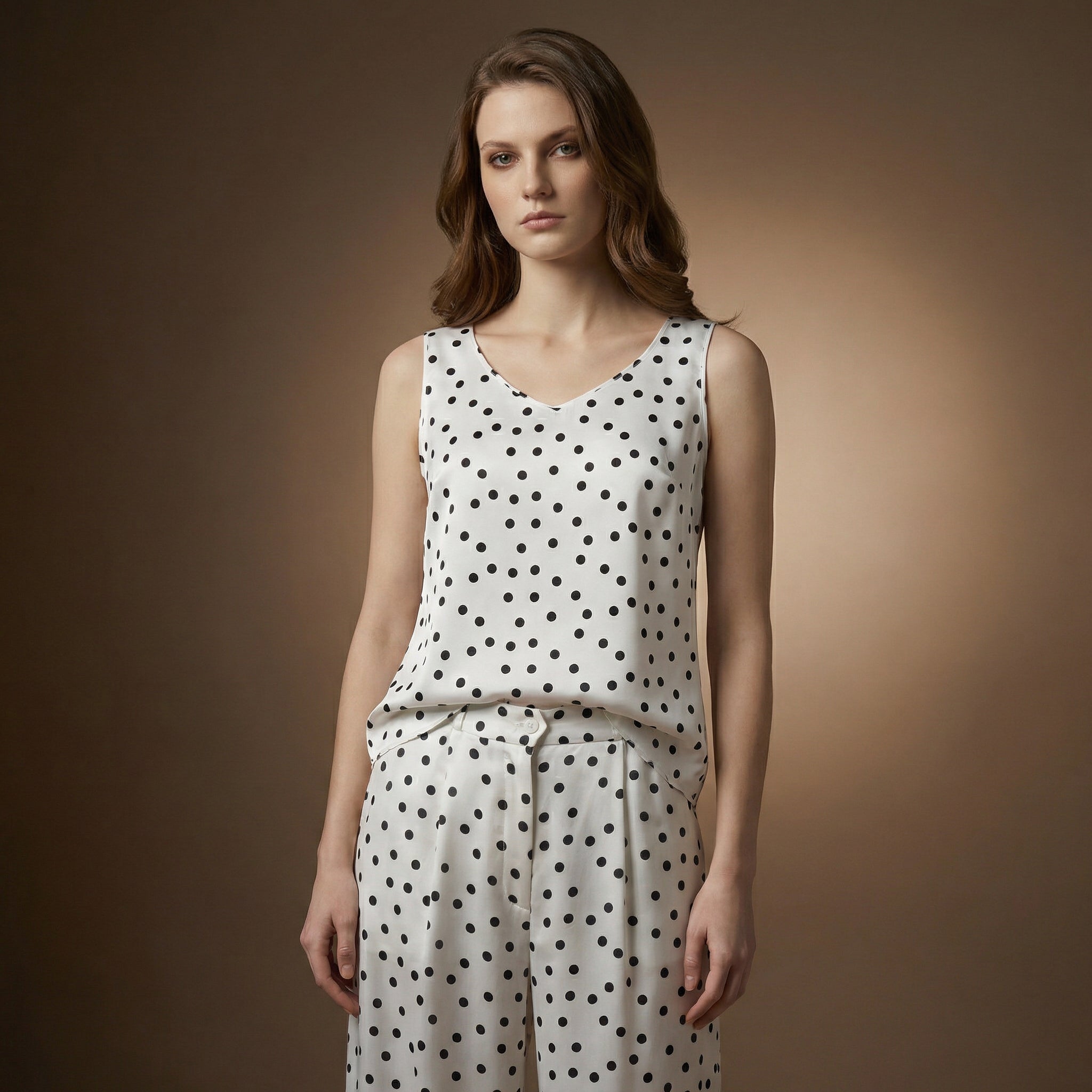 WP Warm White Polka Dot Virgin Silk Vest & Trousers Set-thumbmail-5