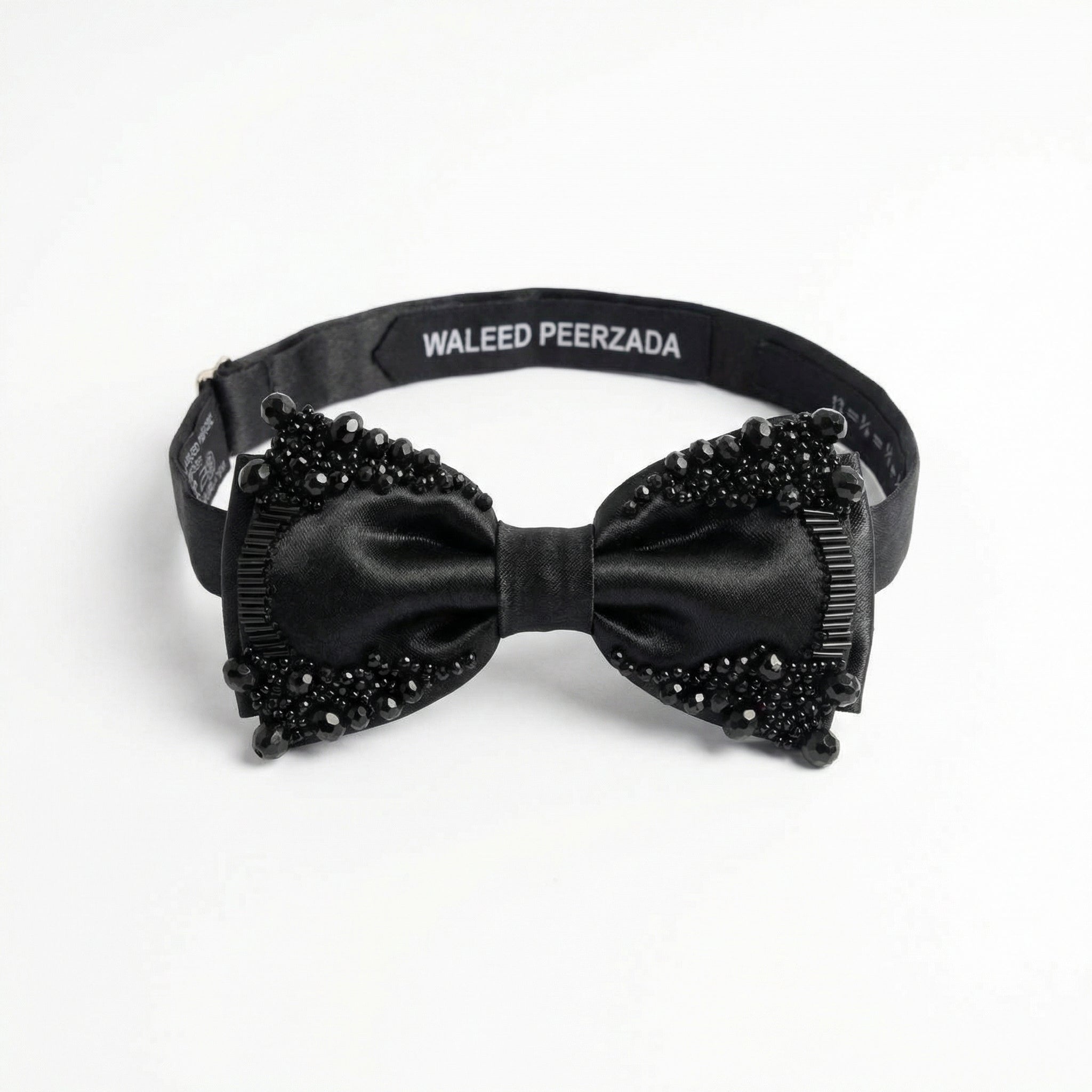 WP Deep Black Silk Crystal Glamour Bow Tie