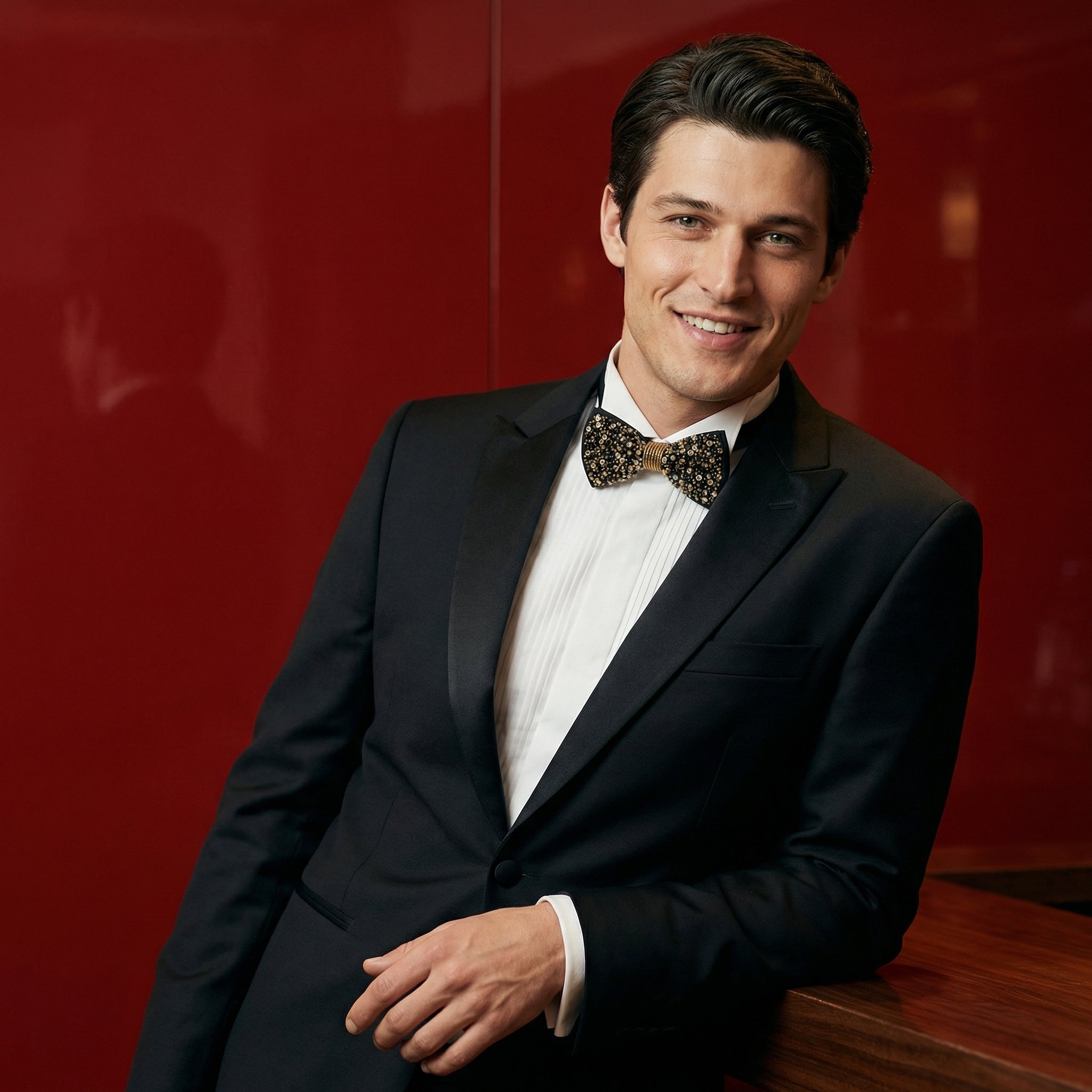 WP Deep Black Silk Gold & Black Couture Embellishment Bow Tie