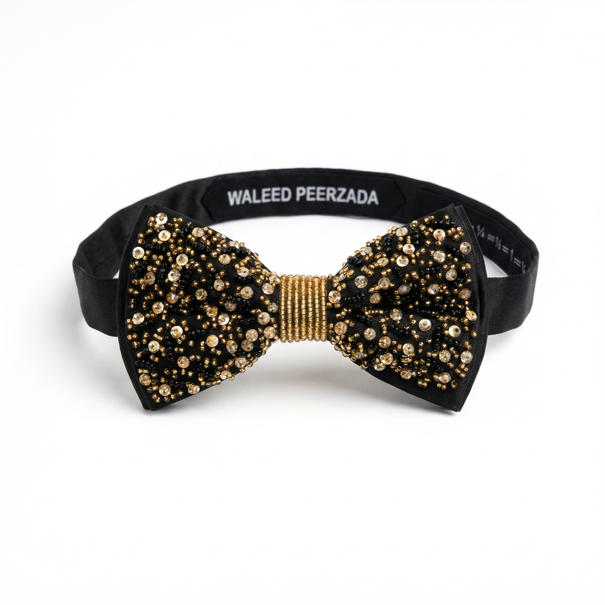 WP Deep Black Silk Gold & Black Couture Embellishment Bow Tie