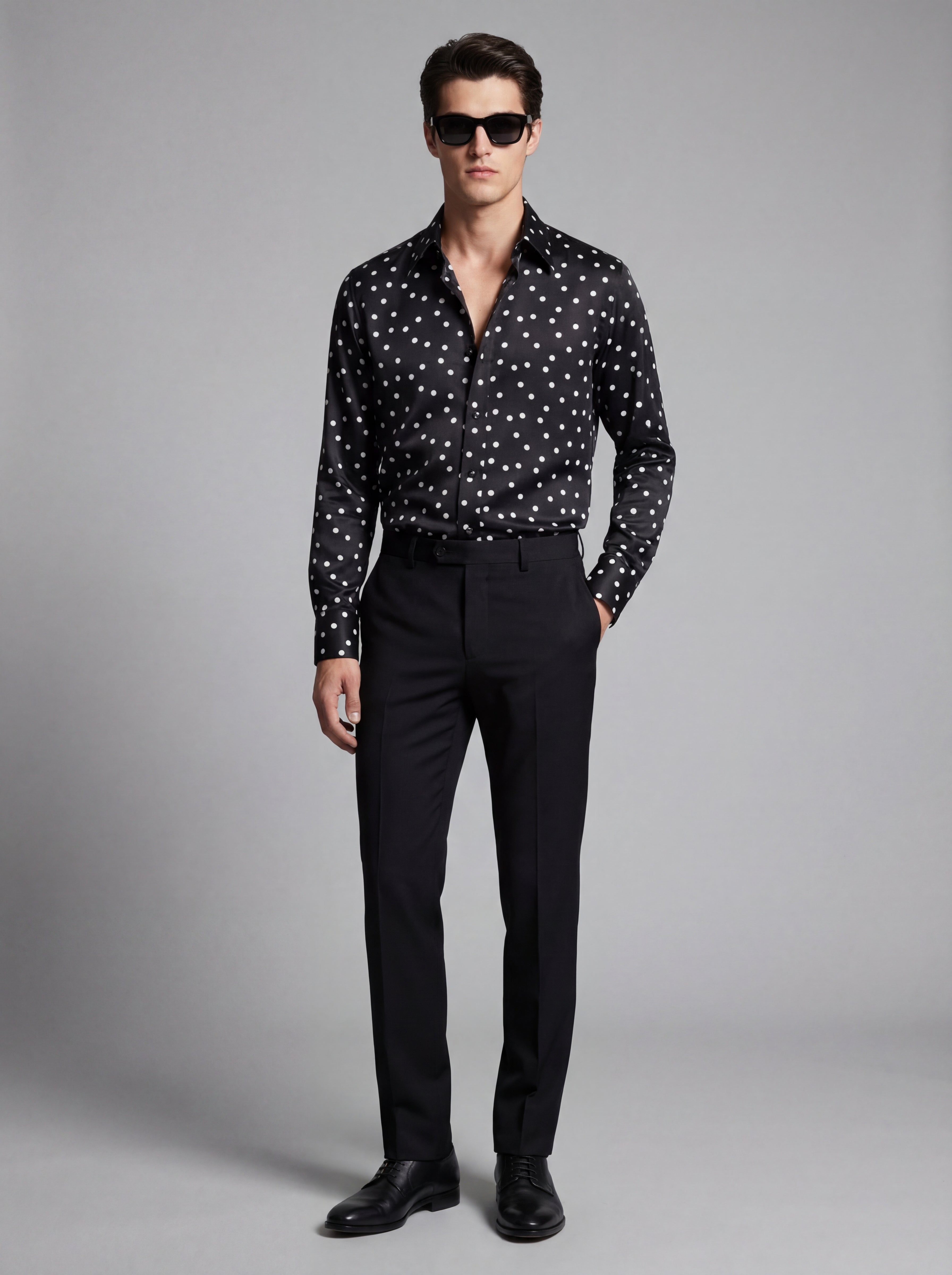 WP Deep Black Polka Dot Virgin Silk Shirt