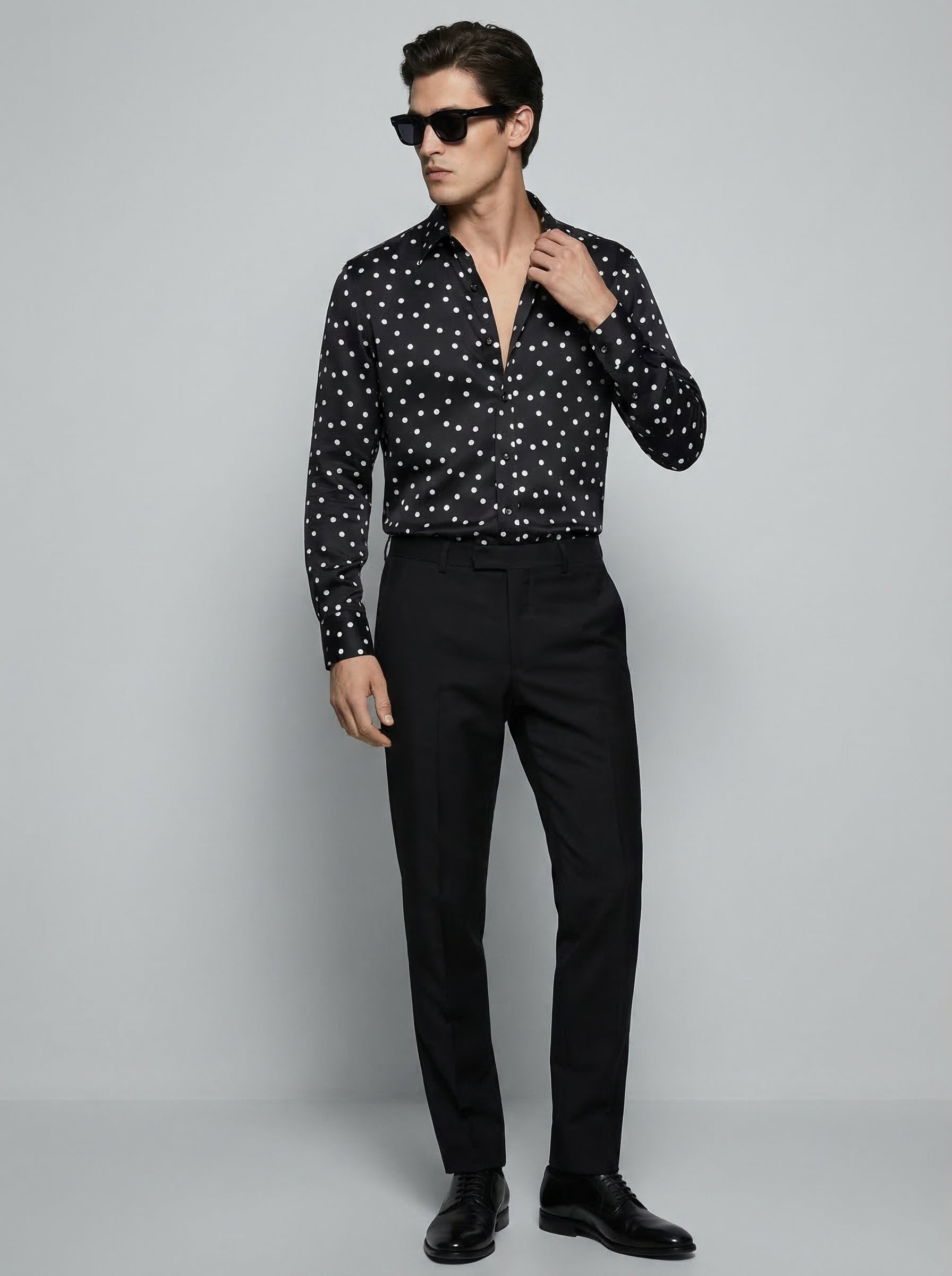 WP Deep Black Polka Dot Virgin Silk Shirt