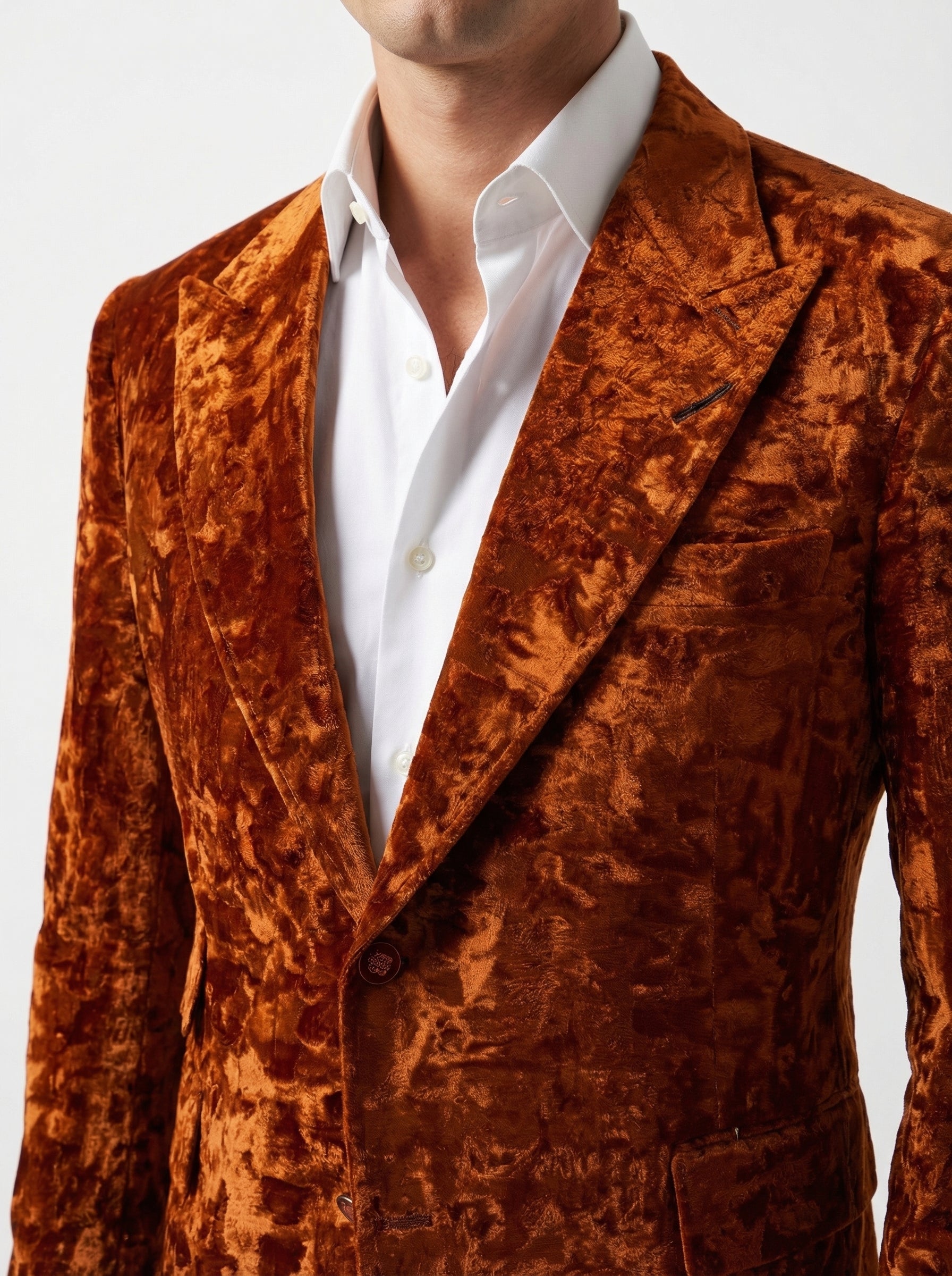 Velvet and Wool Blend Burnt Orange Evening Jacket