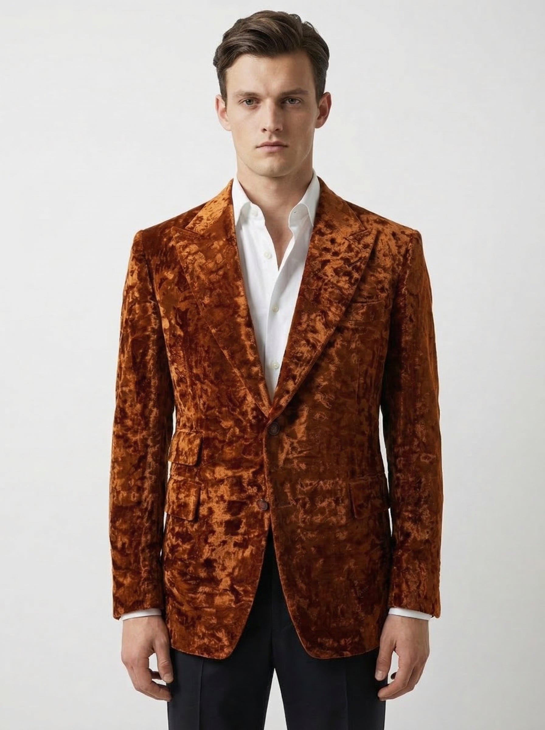 Velvet and Wool Blend Burnt Orange Evening Jacket