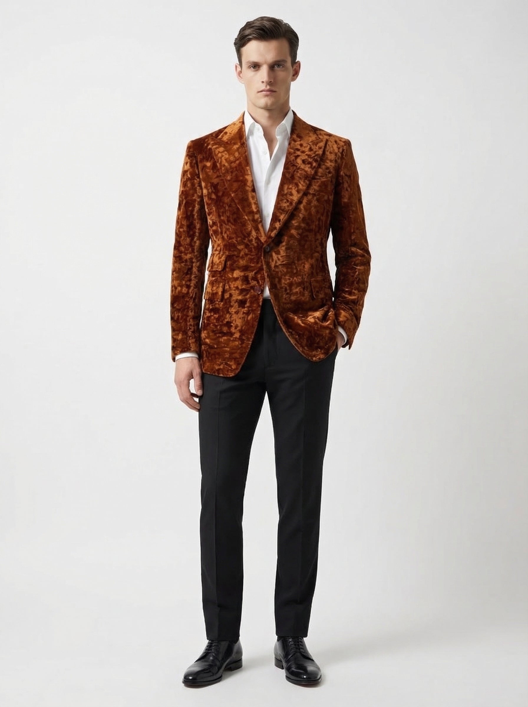 Velvet and Wool Blend Burnt Orange Evening Jacket-thumbmail-3