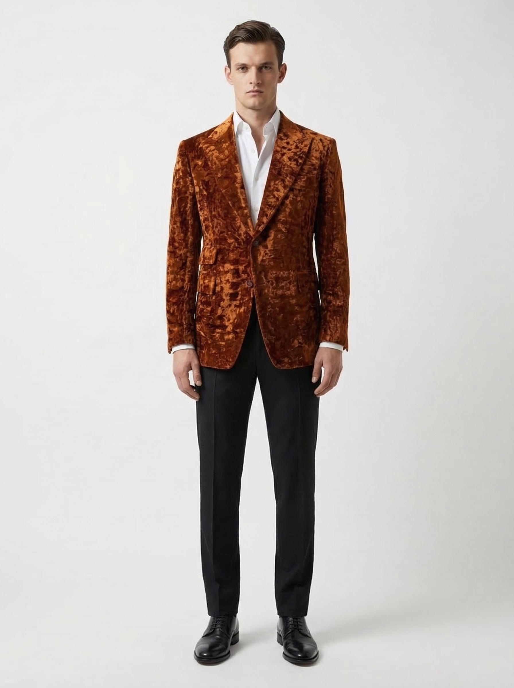 Velvet and Wool Blend Burnt Orange Evening Jacket-thumbmail-4